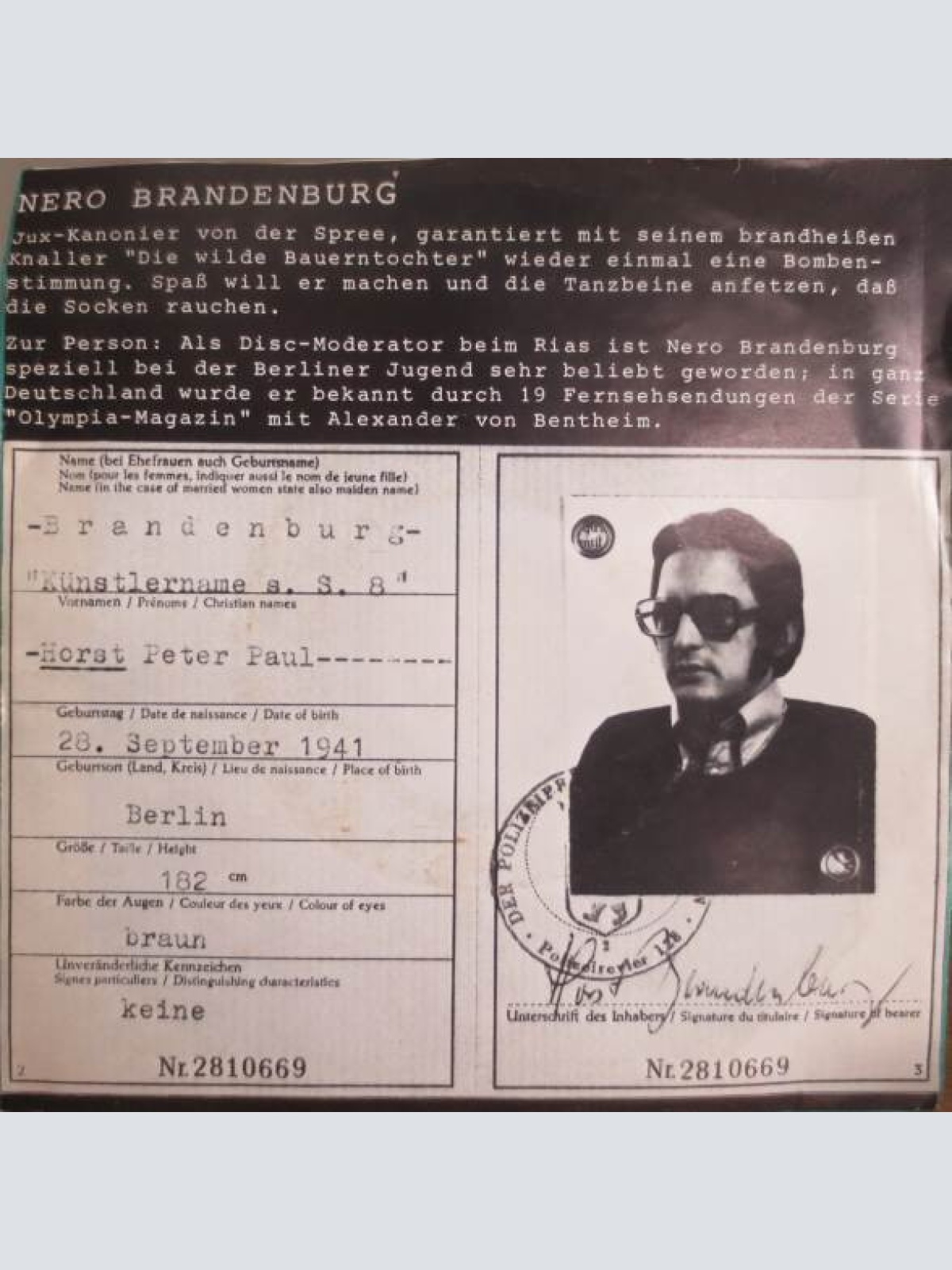 Vinyl / Nero Brandenburg - Die Wilde Bauerntochter / Weißt Du Wieviel?