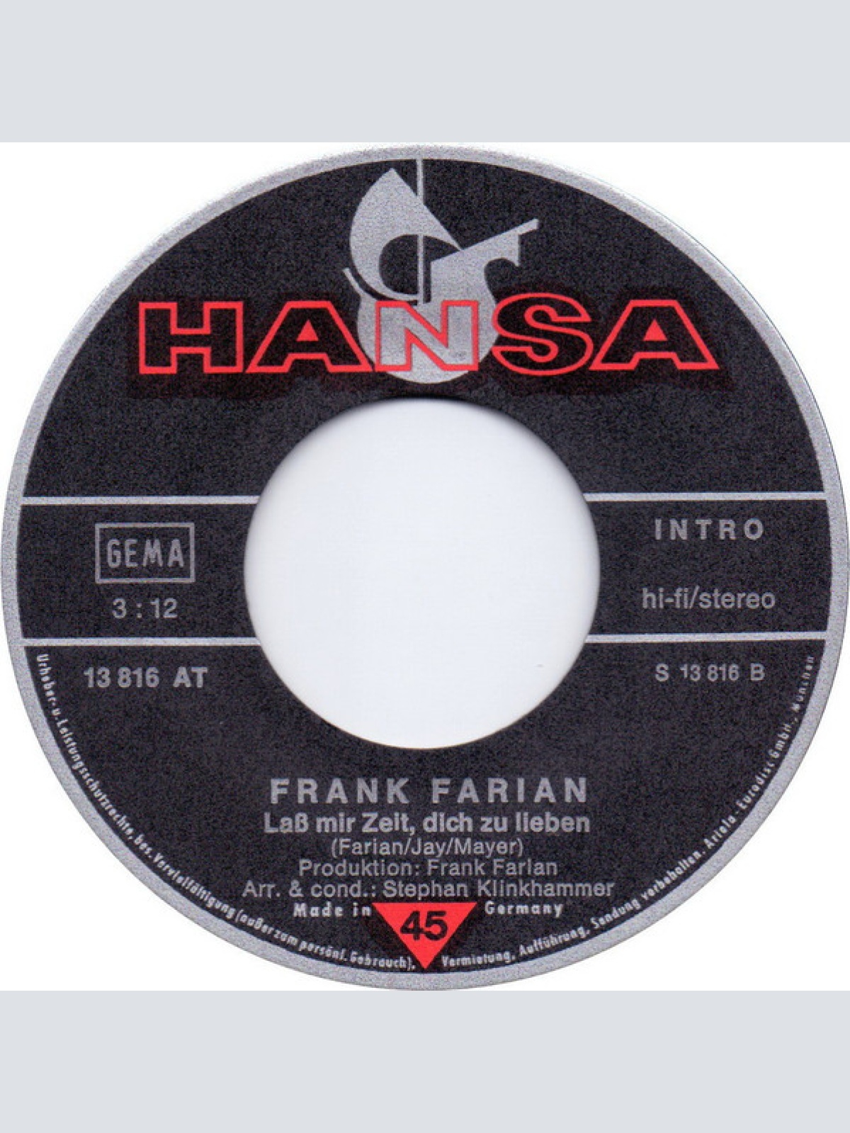 Vinyl / Frank Farian - An Mir Soll Es Nicht Liegen