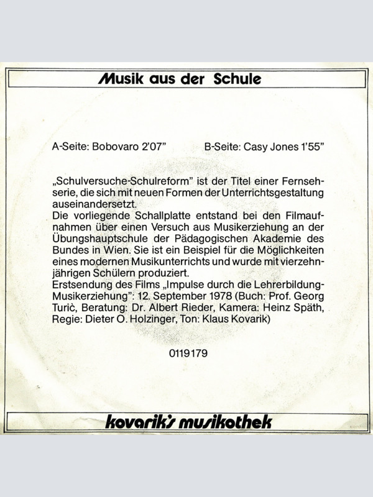 Vinyl / Musik Aus Der Schule - Bobovaro / Casy Jones