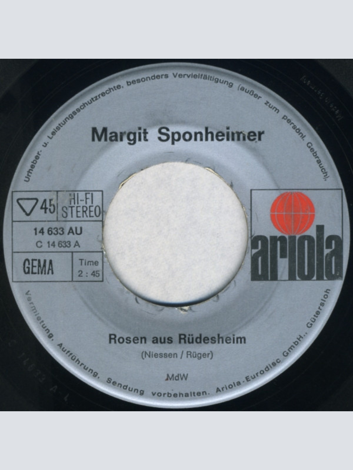 Vinyl / Margit Sponheimer - Rosen Aus Rüdesheim