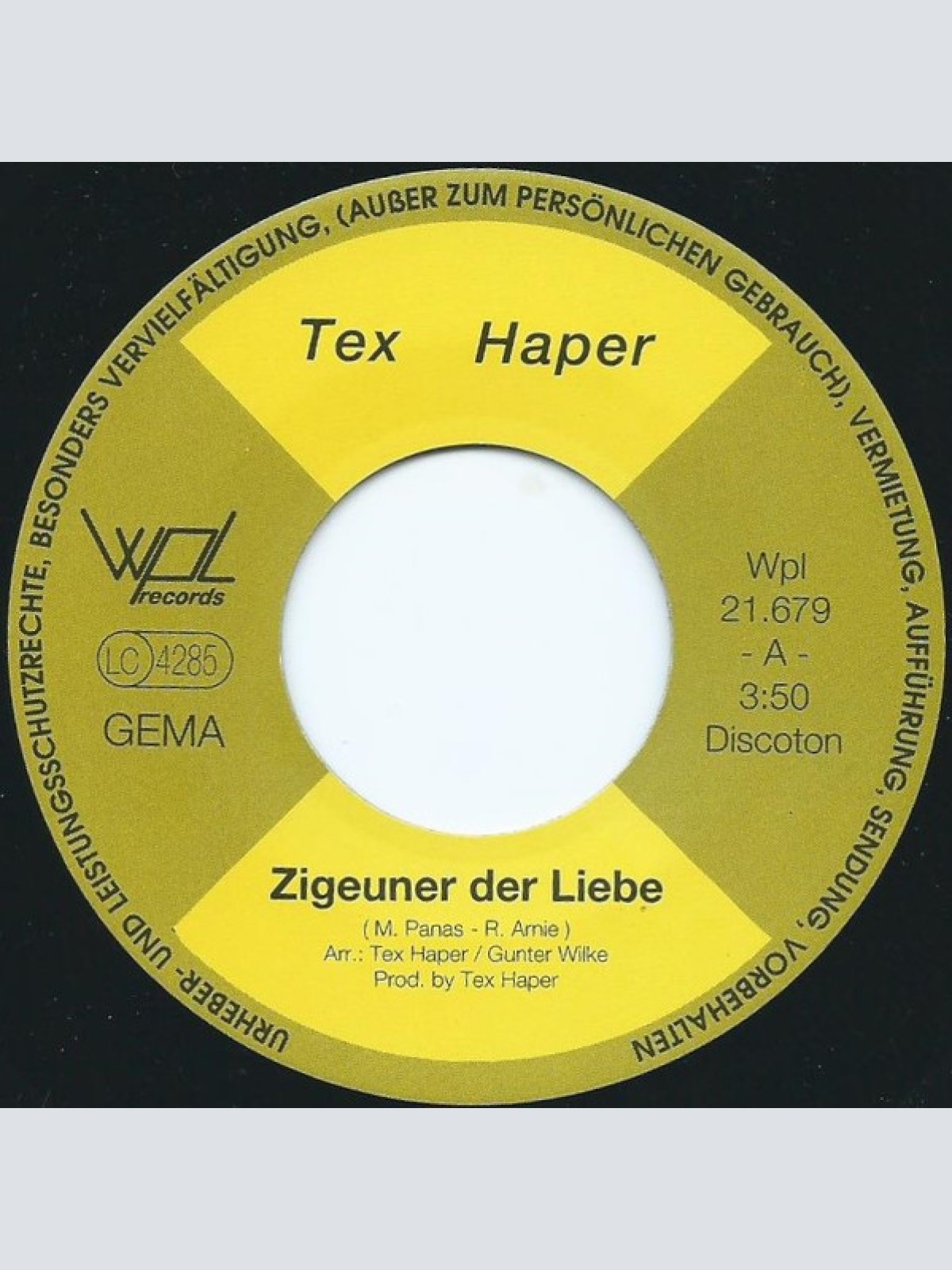 Vinyl / Tex Haper - Zigeuner Der Liebe