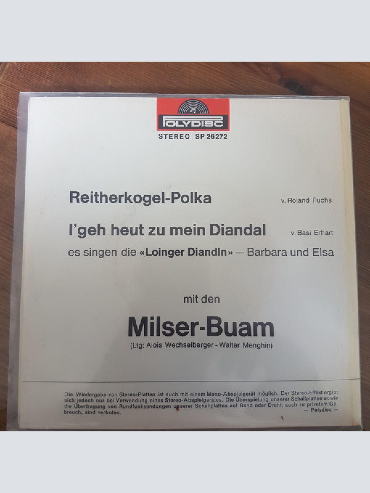 Vinyl / Milser-Buam* - Reitherkogel-Polka / I' Geh' Heut' Zu Mein Diandal