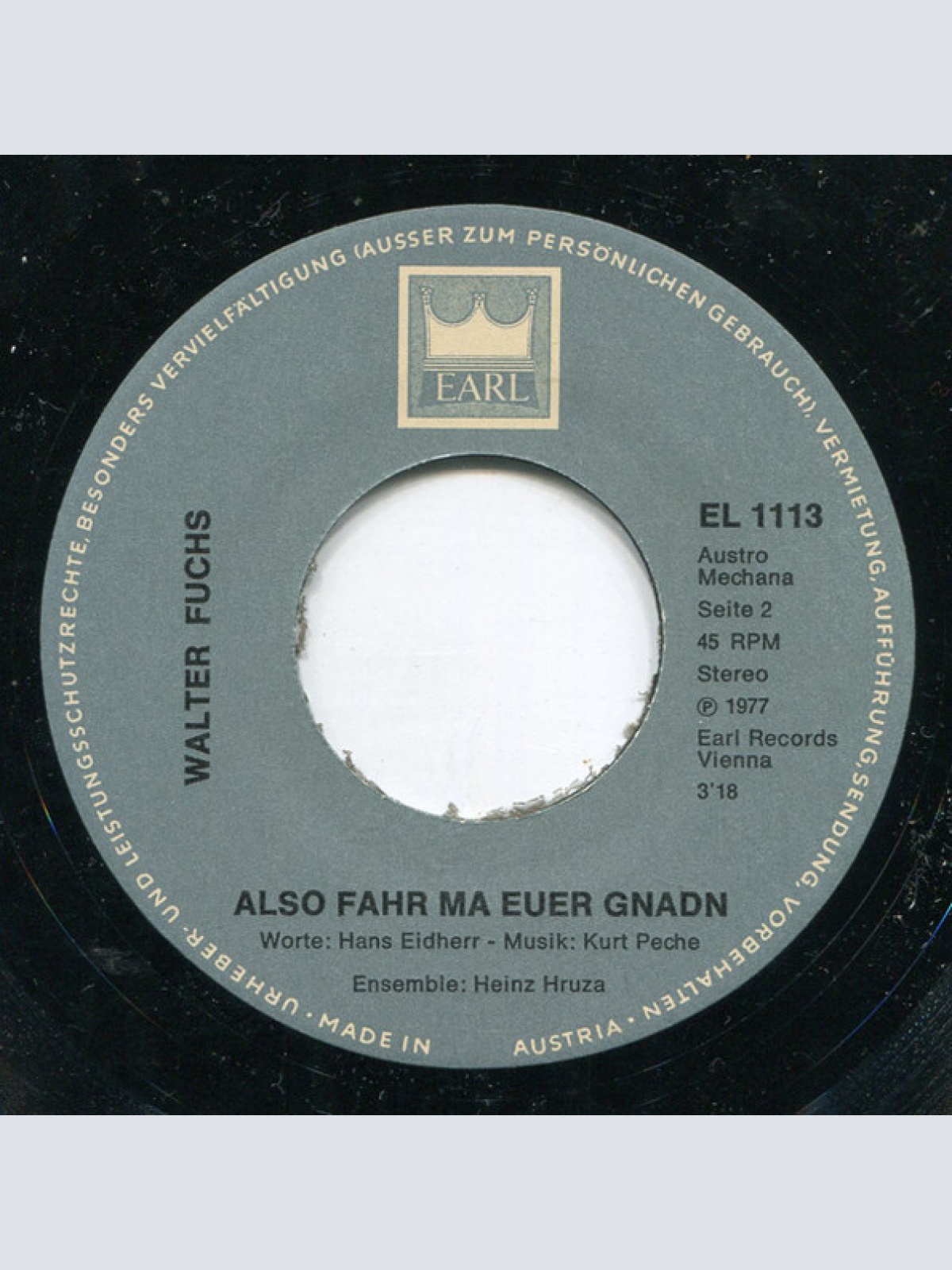 Vinyl / Walter Fuchs (3) - Der Letzte Wiener, Mit Der Wetschina / Also Fahr Ma Euer Gnaden