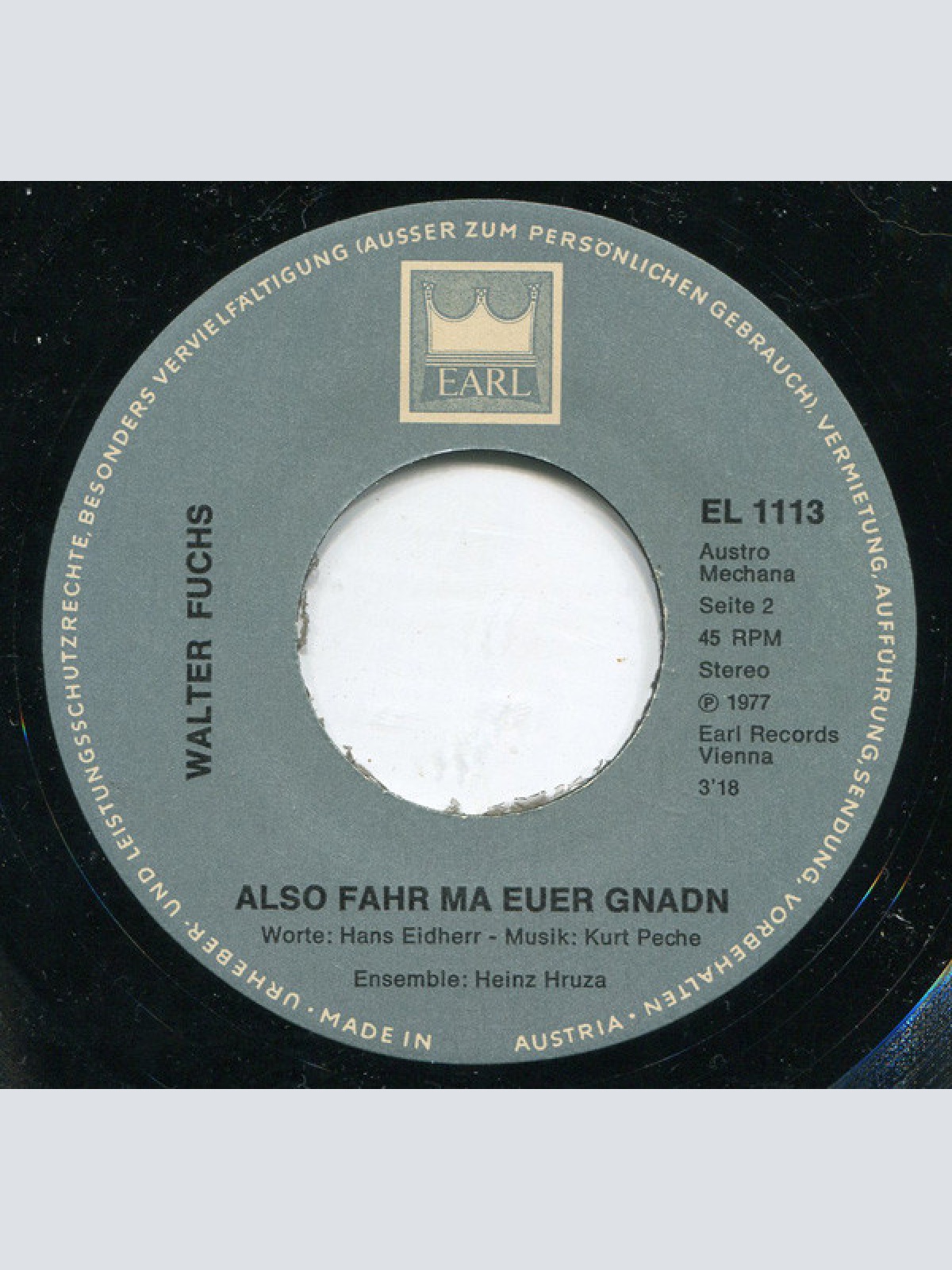 Vinyl / Walter Fuchs (3) - Der Letzte Wiener, Mit Der Wetschina / Also Fahr Ma Euer Gnaden