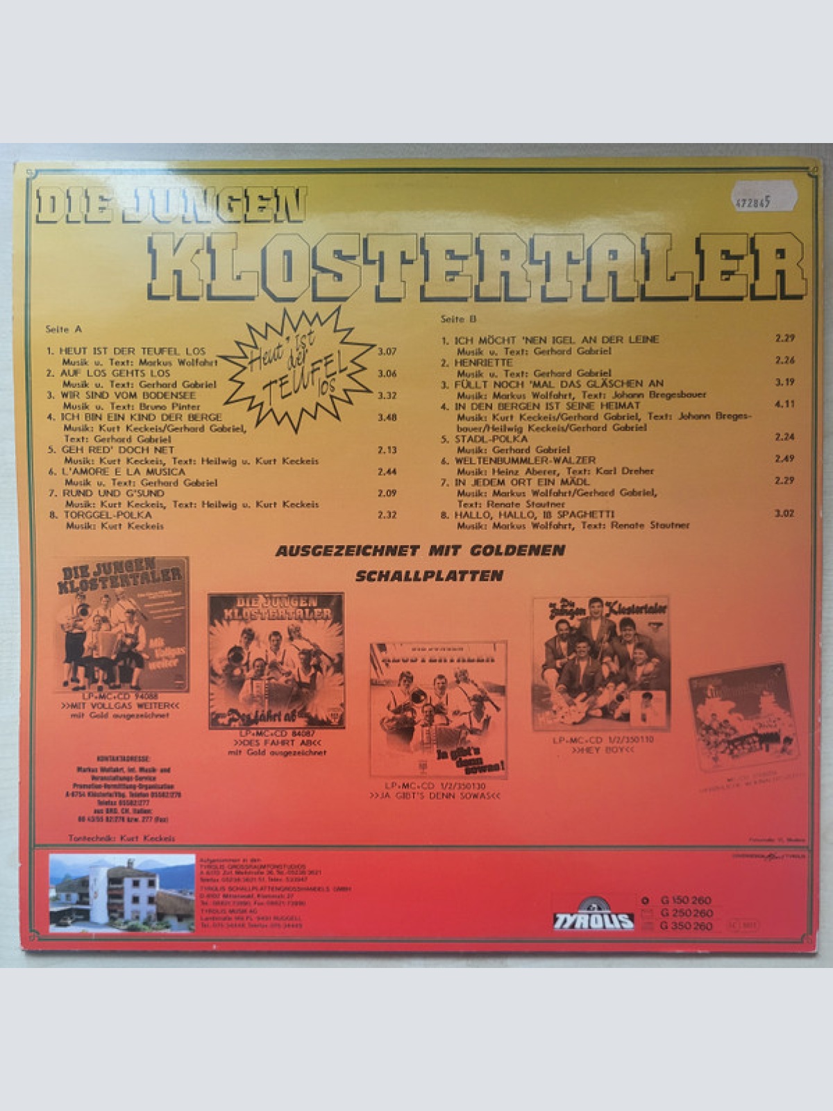 Vinyl / Die Jungen Klostertaler - Heut' Ist Der Teufel Los