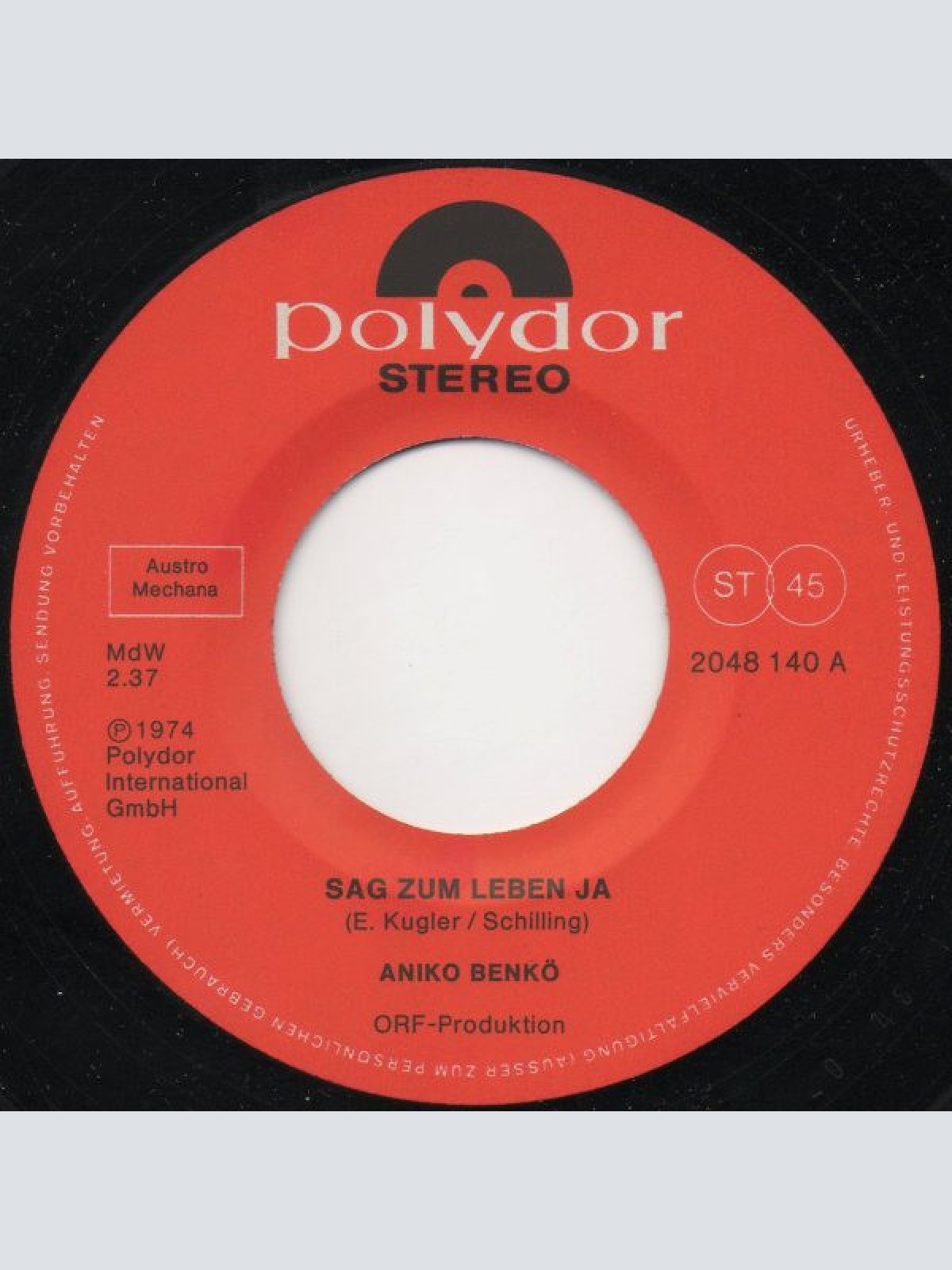 Vinyl / Aniko Benkö - Sag Zum Leben Ja