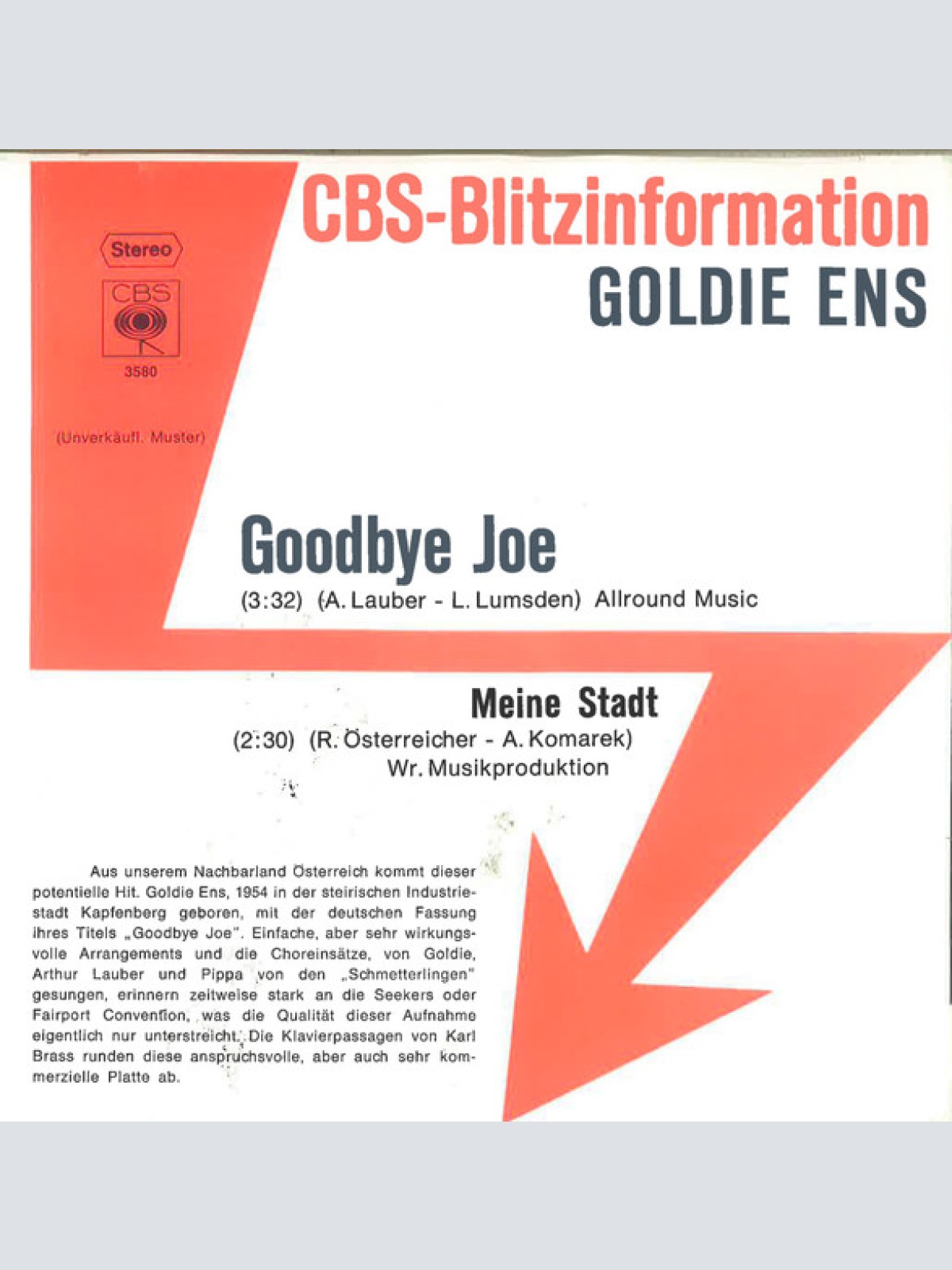 Vinyl / Goldie Ens - Goodbye Joe