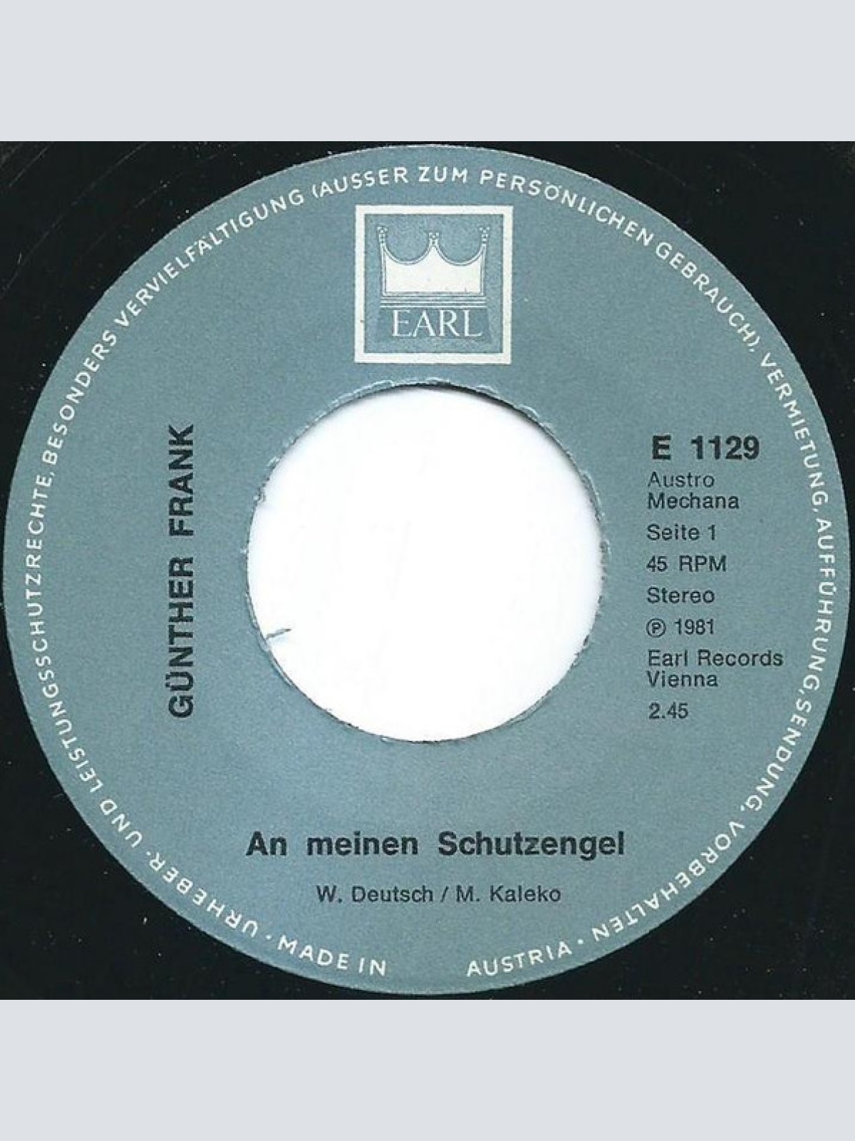 Vinyl / Günther Frank - An Meinen Schutzengel / Schon Wieder Ein Jahr