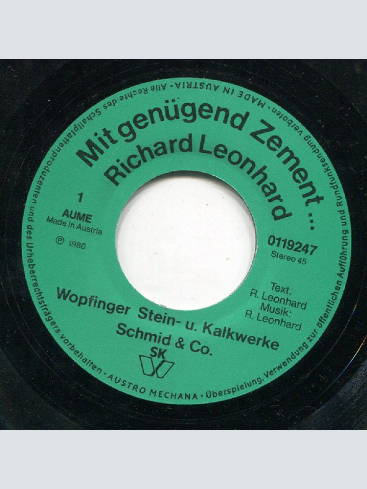 Vinyl / Richard Leonhard /  Hans-Peter-Heinzl* - Mit Genügend Zement... / Wozu Braucht Der Mensch Zement?