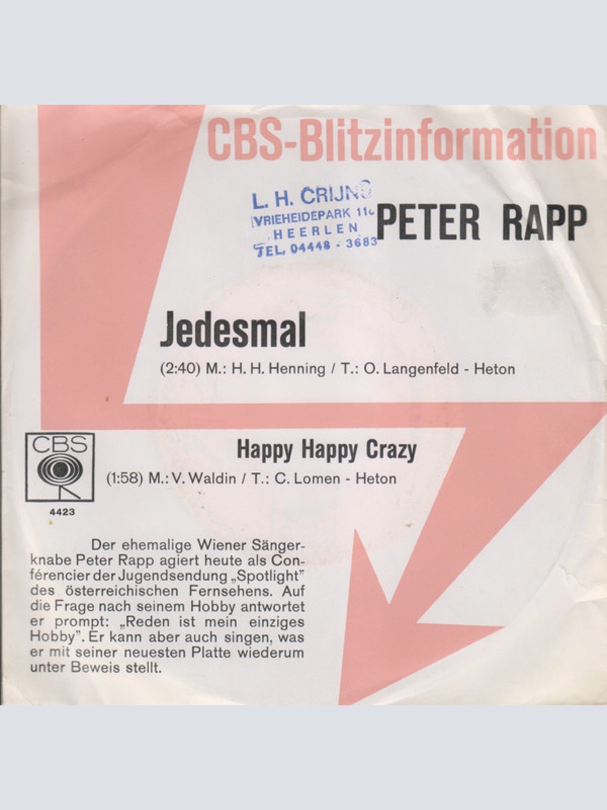 Vinyl / Peter Rapp - Jedesmal