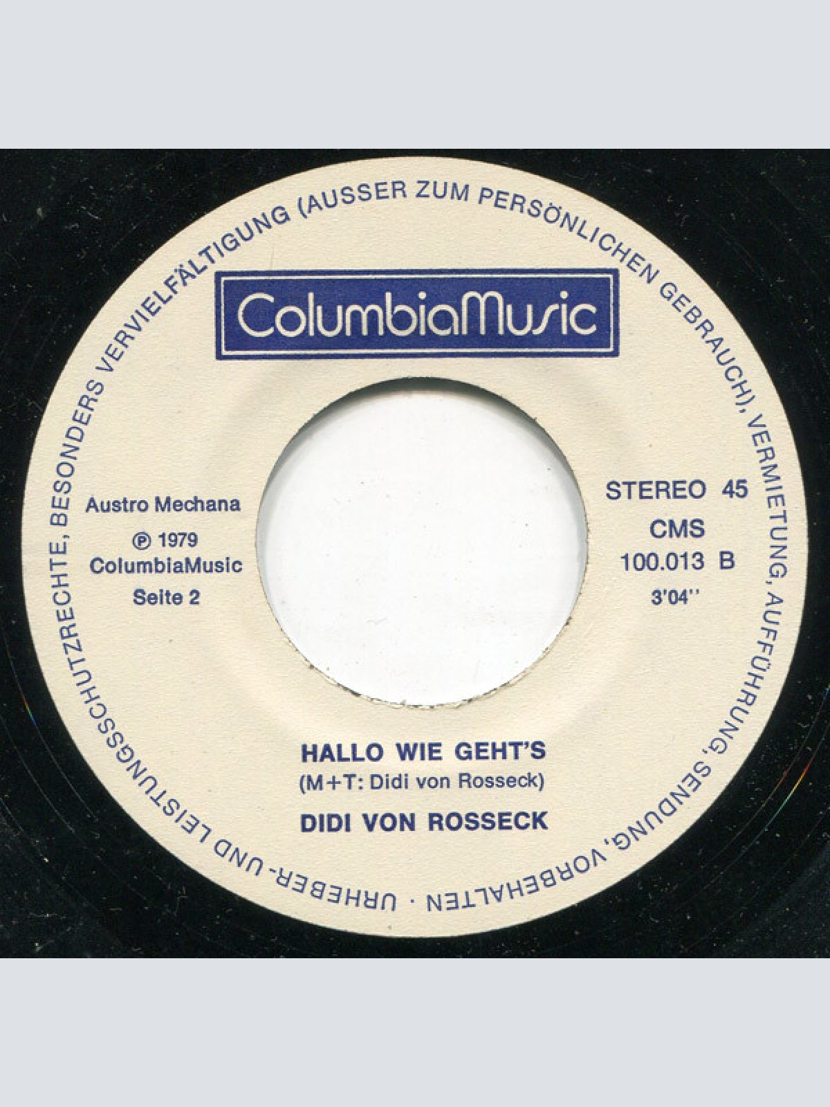 Vinyl / Didi Von Rosseck - Ich Bin Wieder Verliebt / Hallo Wie Geht's