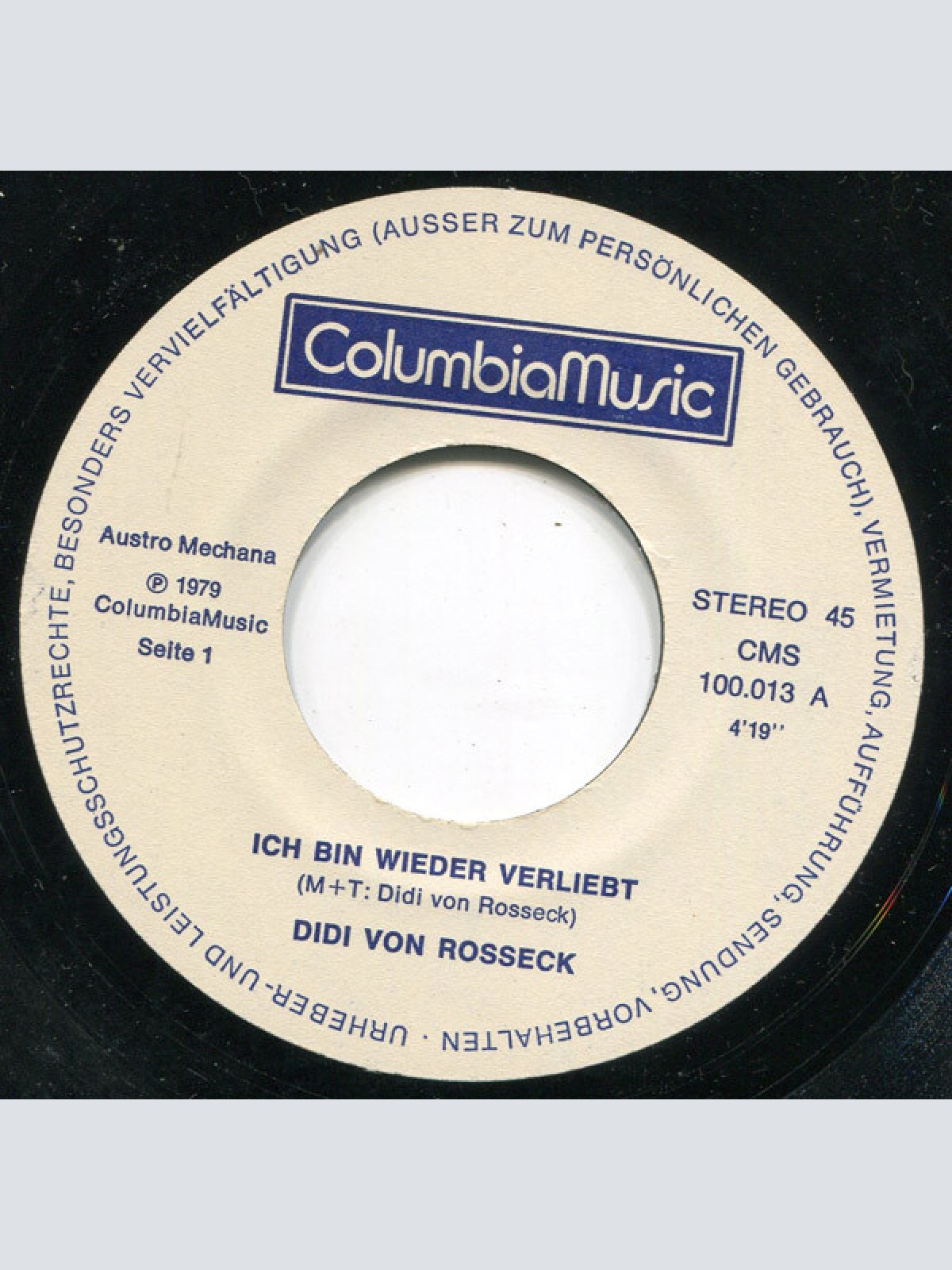 Vinyl / Didi Von Rosseck - Ich Bin Wieder Verliebt / Hallo Wie Geht's