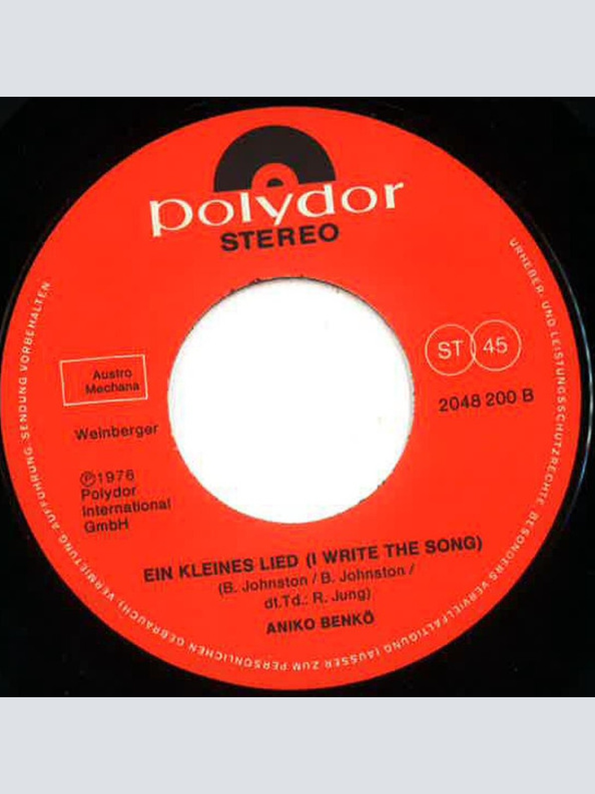 Vinyl / Aniko Benkö - Ein Kleines Lied