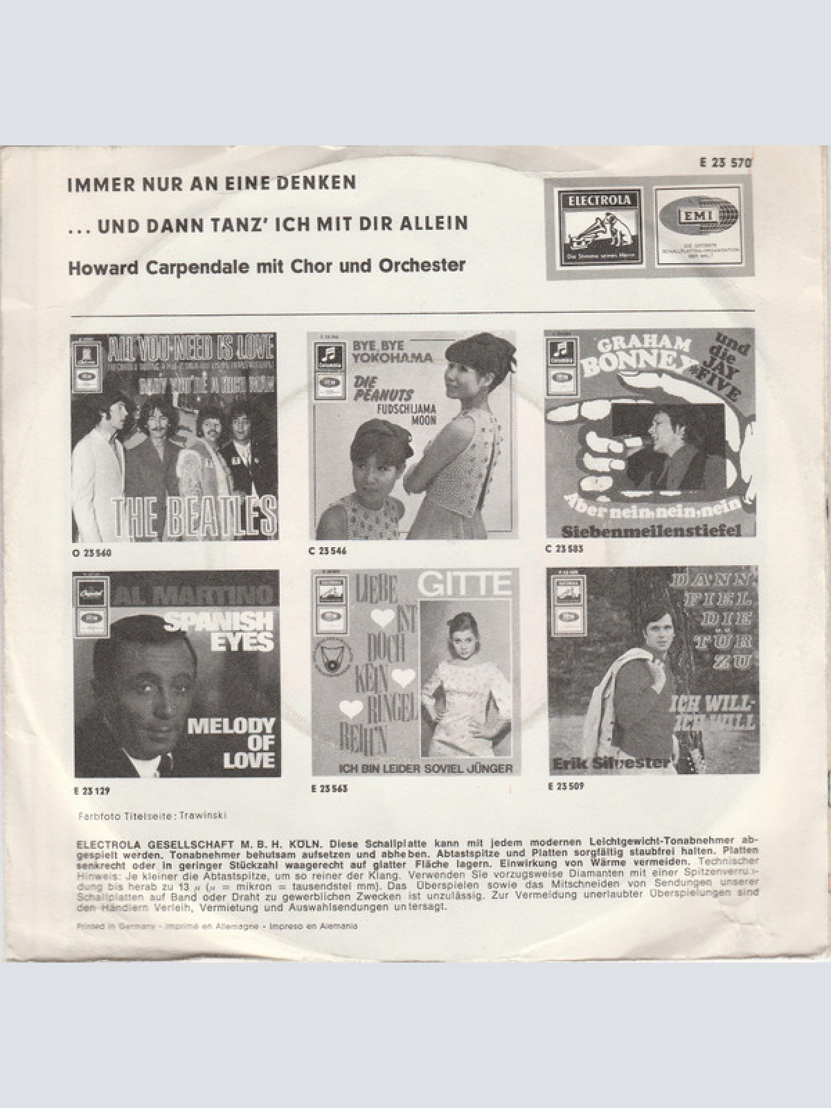 Vinyl / Howard Carpendale - Immer Nur An Eine Denken (That's Love) / ...Und Dann Tanz' Ich Mit Dir Allein