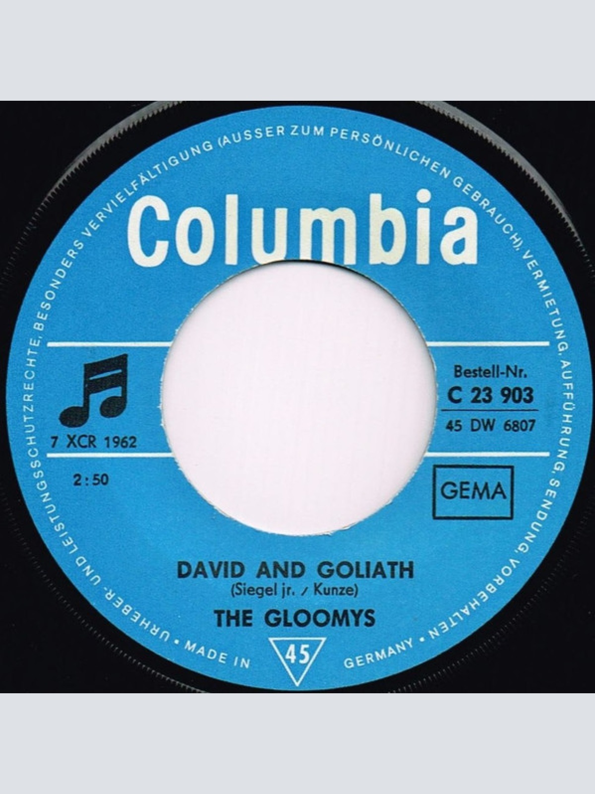 Vinyl / The Gloomys - David And Goliath / Westend-Station