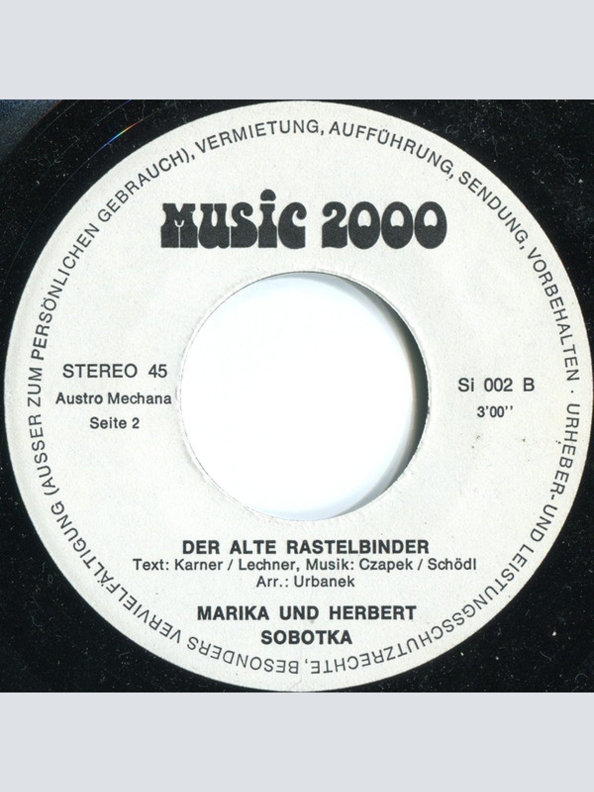 Vinyl / Marika & Herbert Sobotka - Spiel'n Die Donaustadtschrammeln / Der Alte Rastelbinder