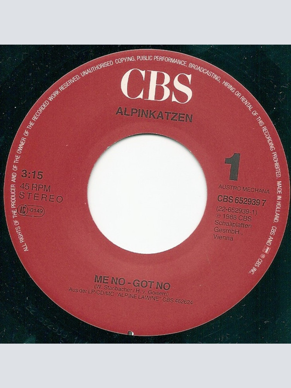 Vinyl / Alpinkatzen - Me No - Got No