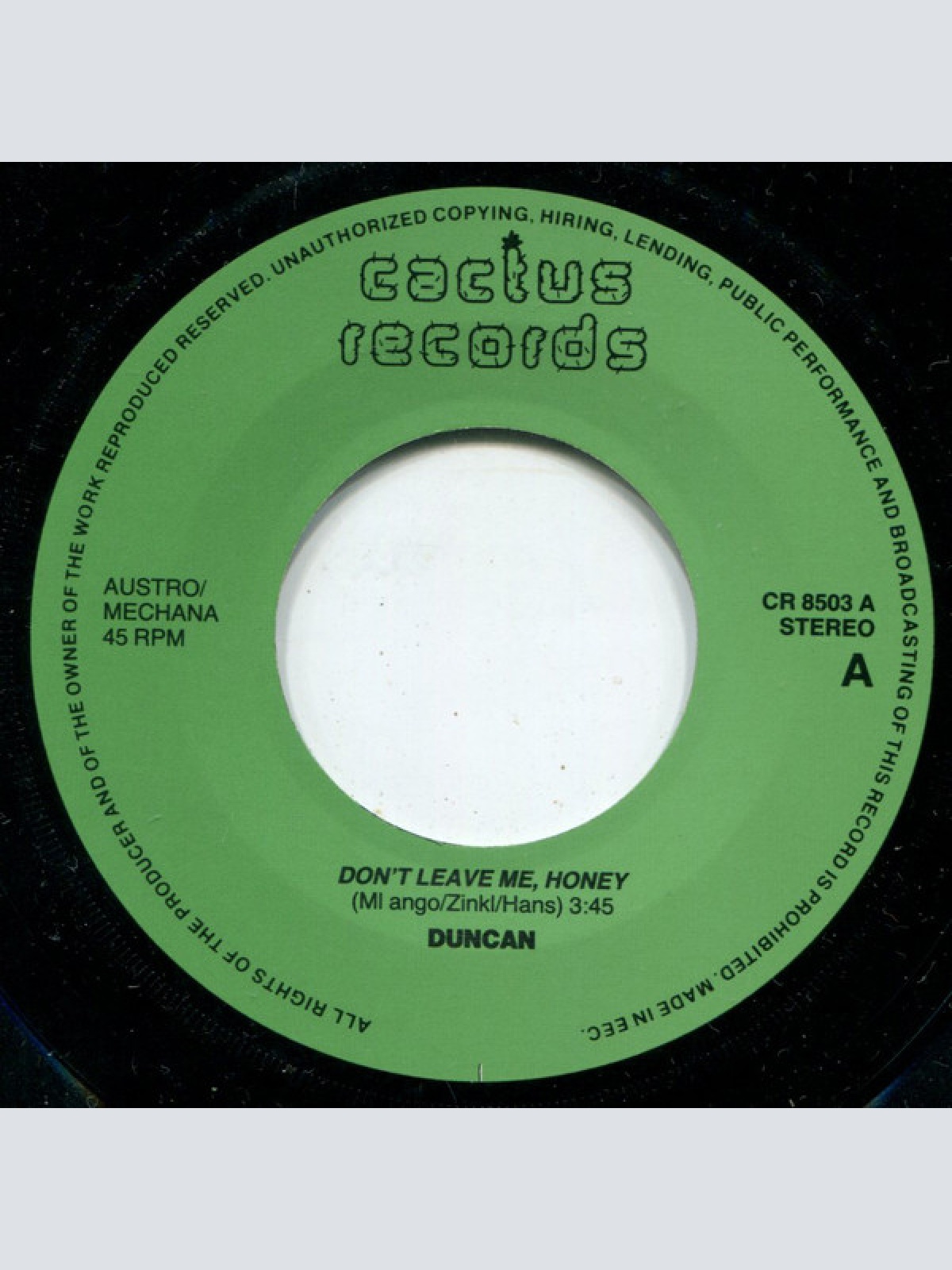 Vinyl / Duncan* - Don't Leave Me Honey / Once Upon A Time