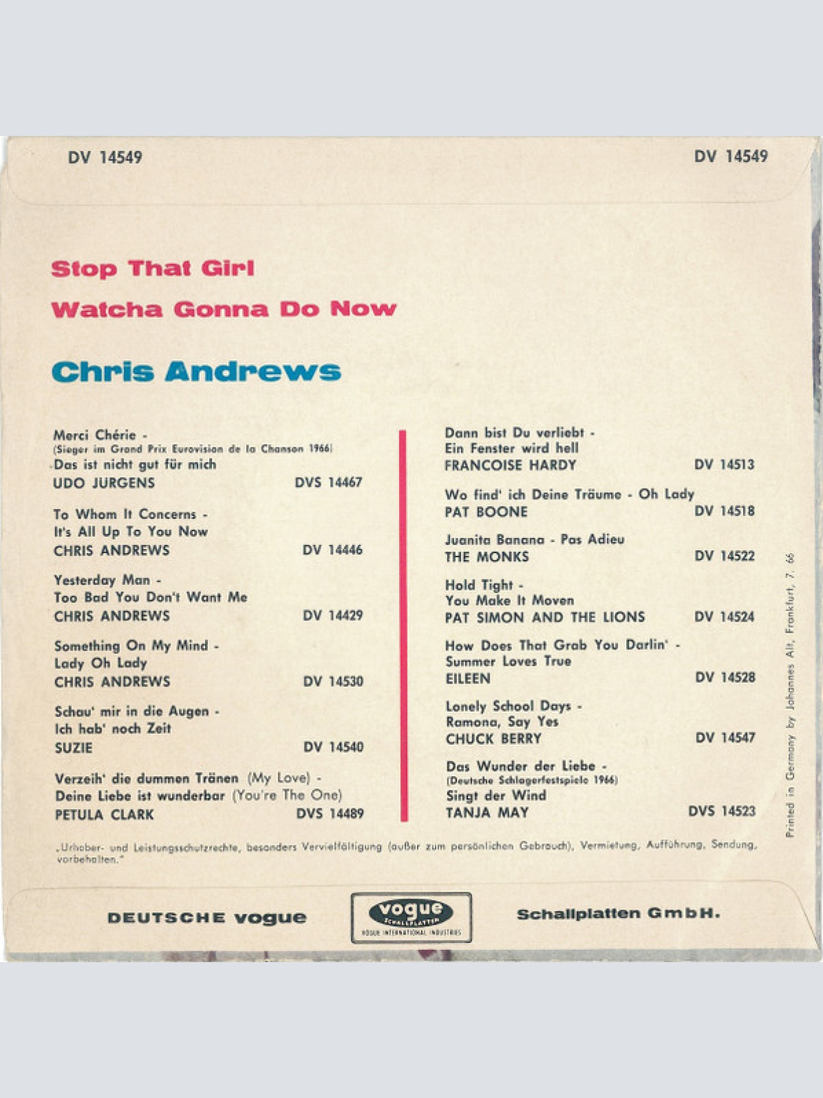 Vinyl / Chris Andrews (3) - Stop That Girl