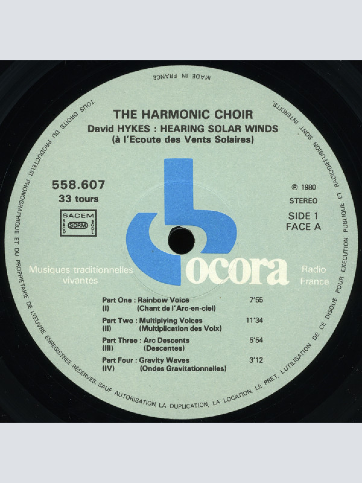 Vinyl / The Harmonic Choir / David Hykes - Hearing Solar Winds = À L'Ecoute Des Vents Solaires