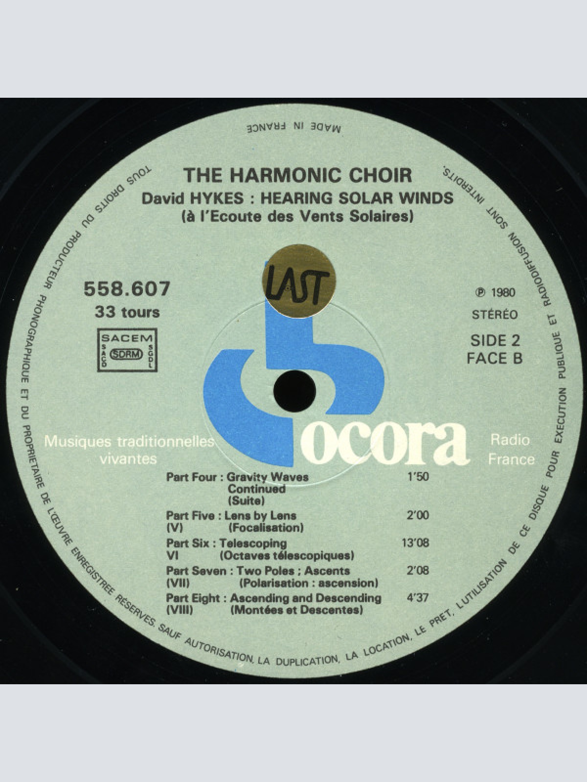Vinyl / The Harmonic Choir / David Hykes - Hearing Solar Winds = À L'Ecoute Des Vents Solaires