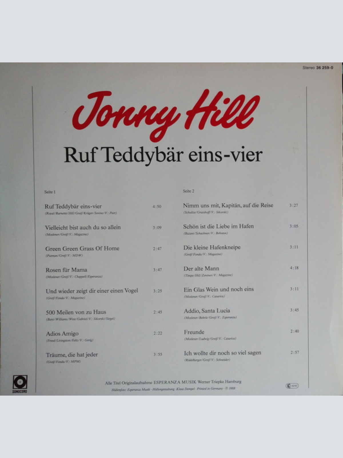 Vinyl / Jonny Hill - Ruf Teddybär Eins-Vier