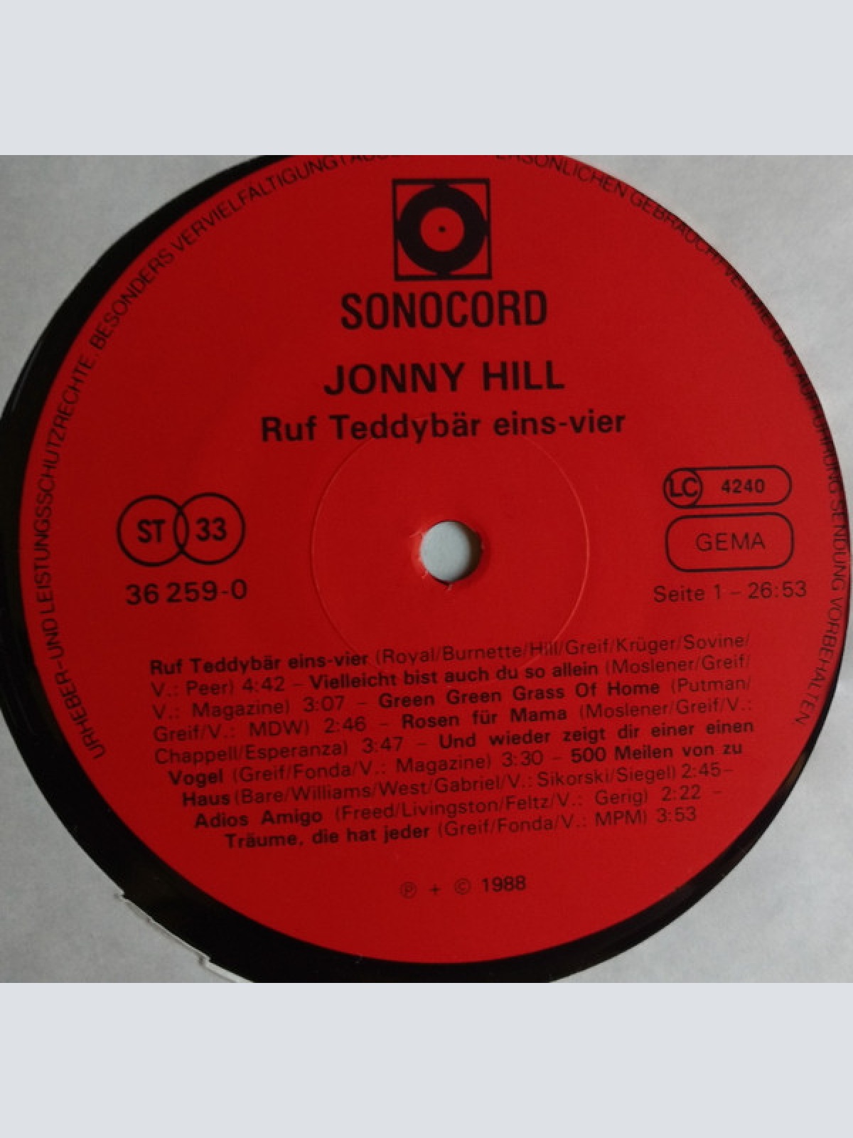 Vinyl / Jonny Hill - Ruf Teddybär Eins-Vier