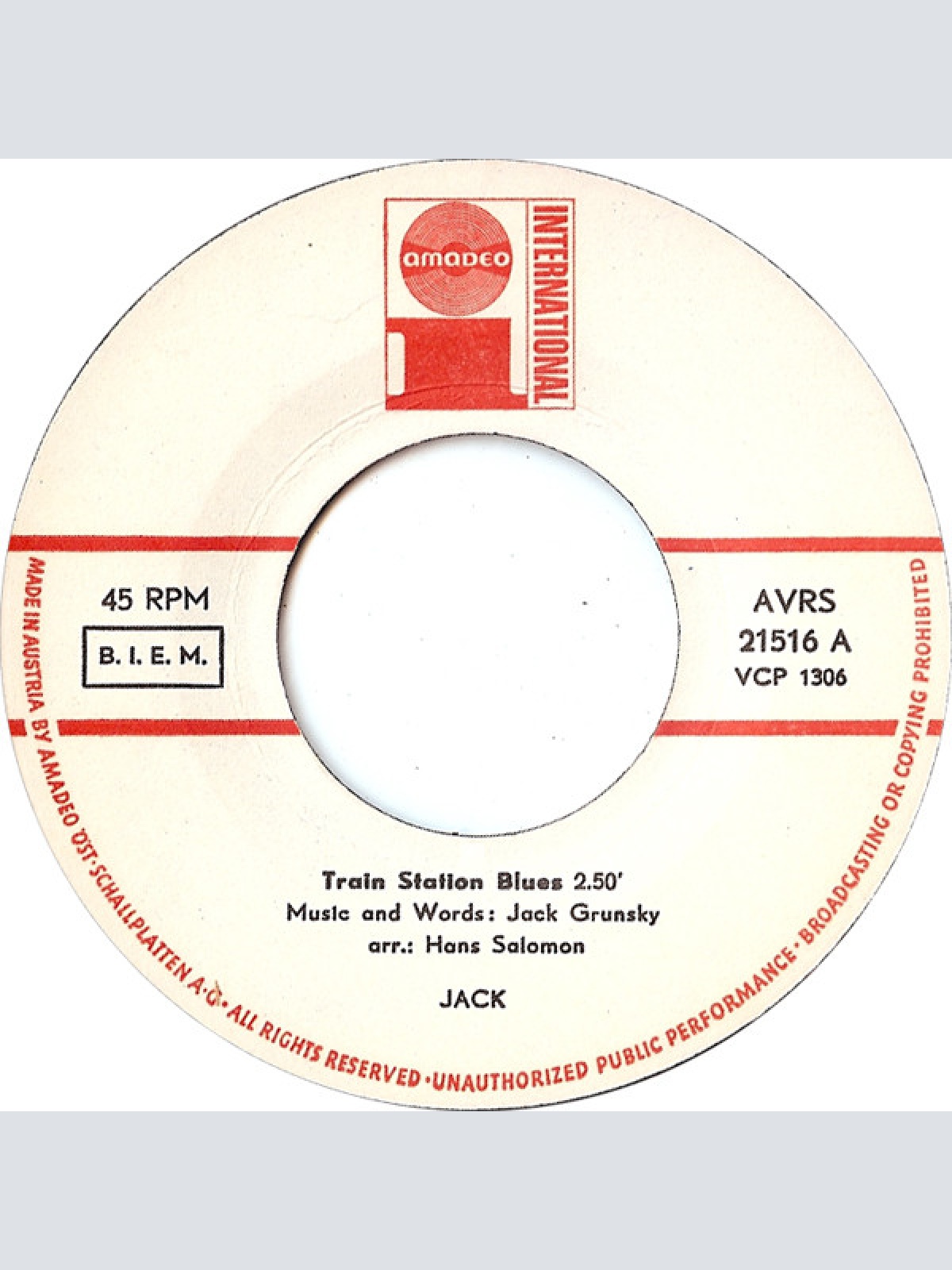 Vinyl / Jack Grunsky - Train Station Blues / Alone On My Own