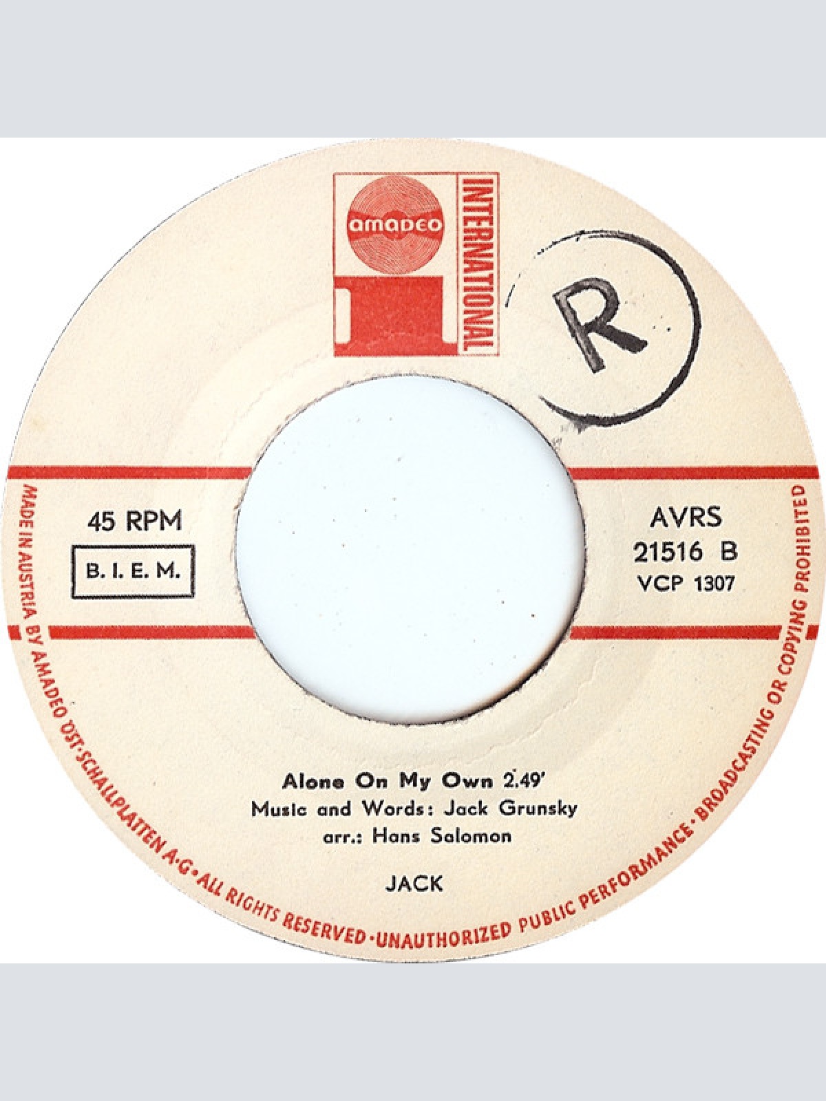 Vinyl / Jack Grunsky - Train Station Blues / Alone On My Own