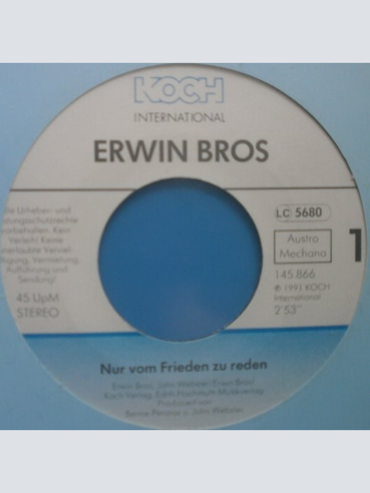 Vinyl / Erwin Bros - Nur Vom Frieden Zu Reden