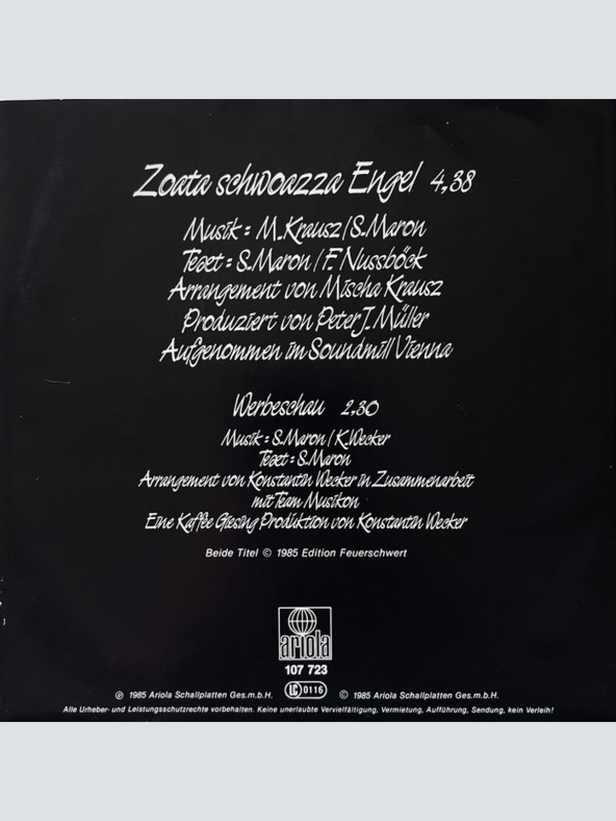 Vinyl / Sigi Maron - Zoata Schwoazza Engel