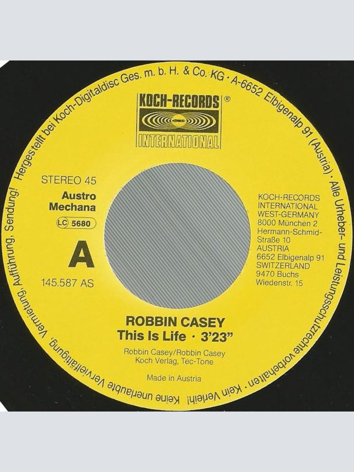 Vinyl / Robbin Casey - This Is Life / No More