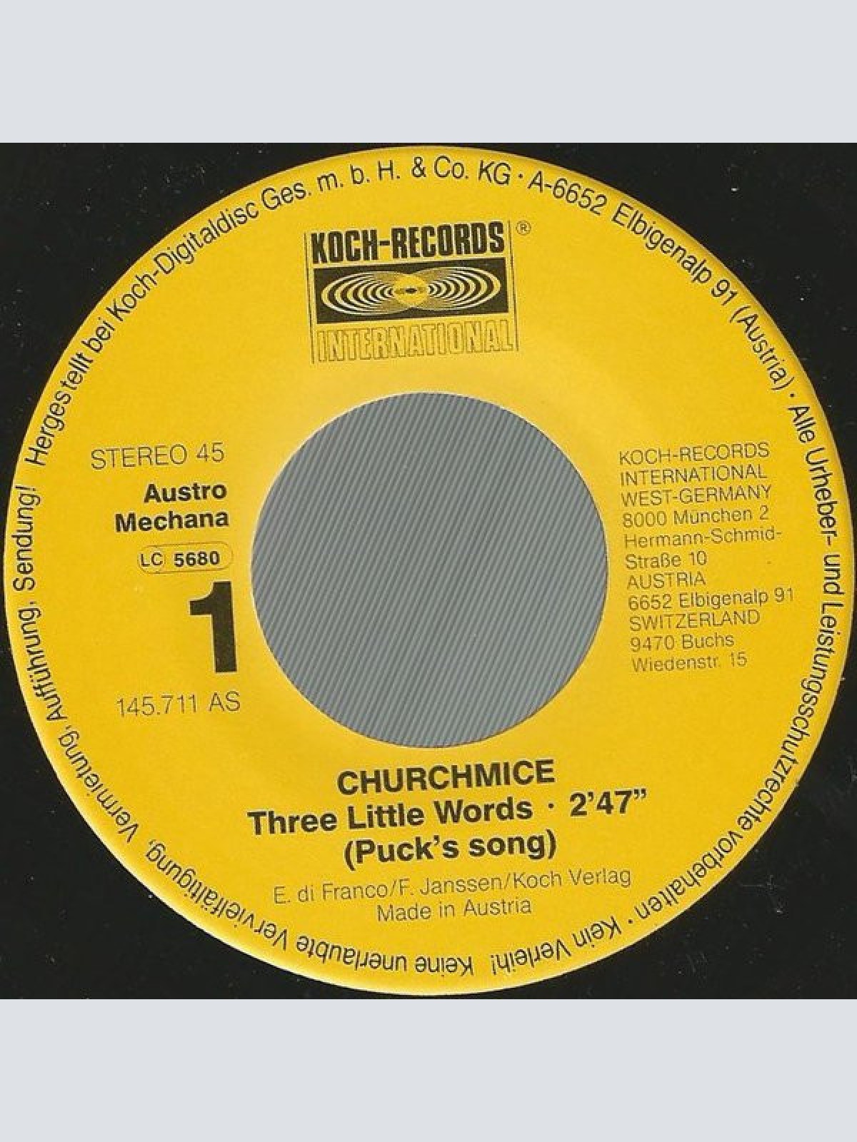 Vinyl / Church Mice* - Three Little Words (Puck's Song) = Drei Kleine Worte