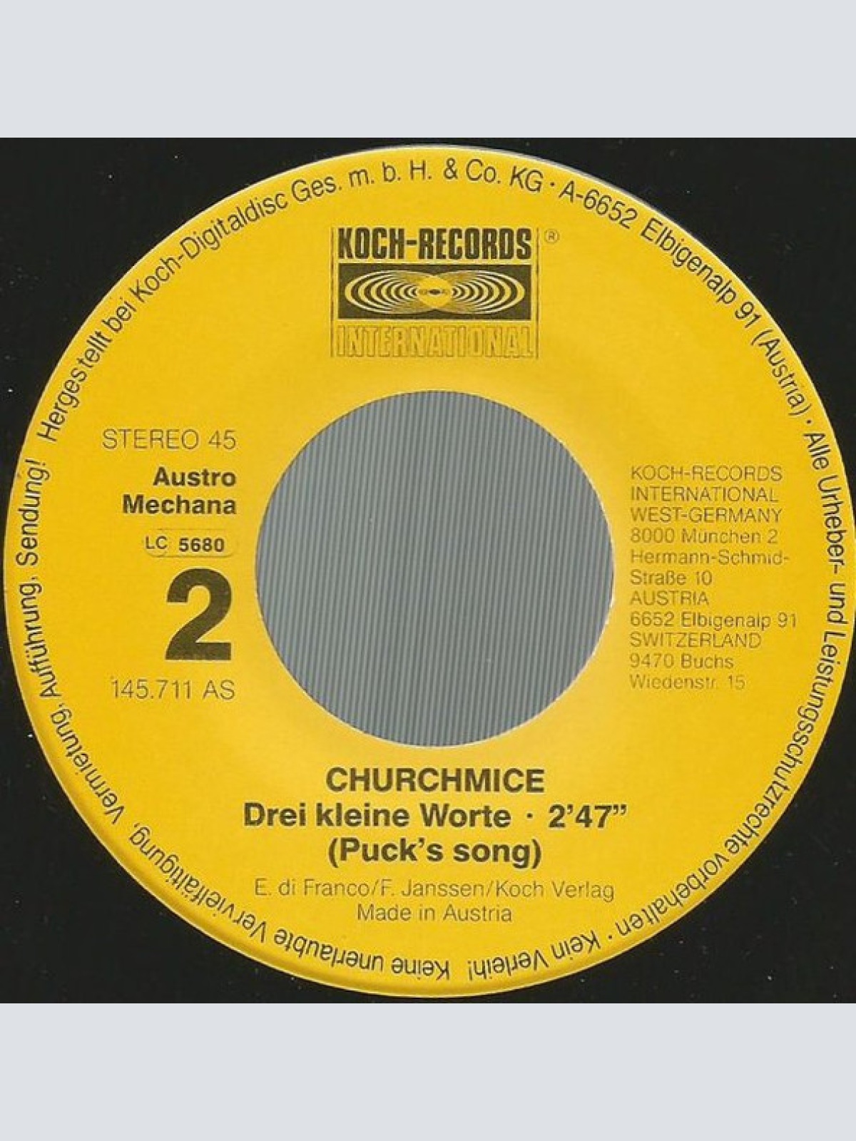 Vinyl / Church Mice* - Three Little Words (Puck's Song) = Drei Kleine Worte