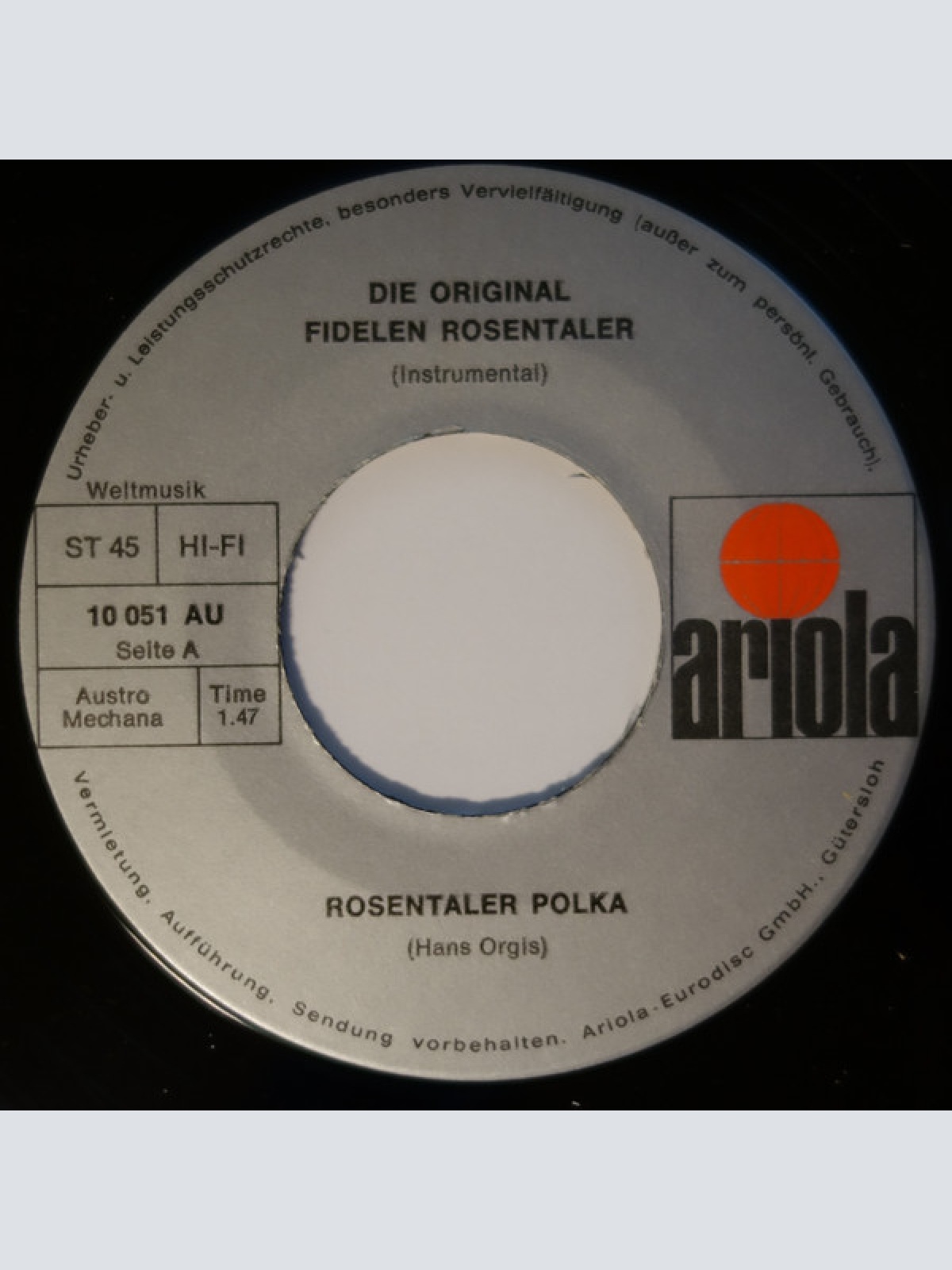 Vinyl / Die Orig. Fidelen Rosentaler* - Rosentaler Polka