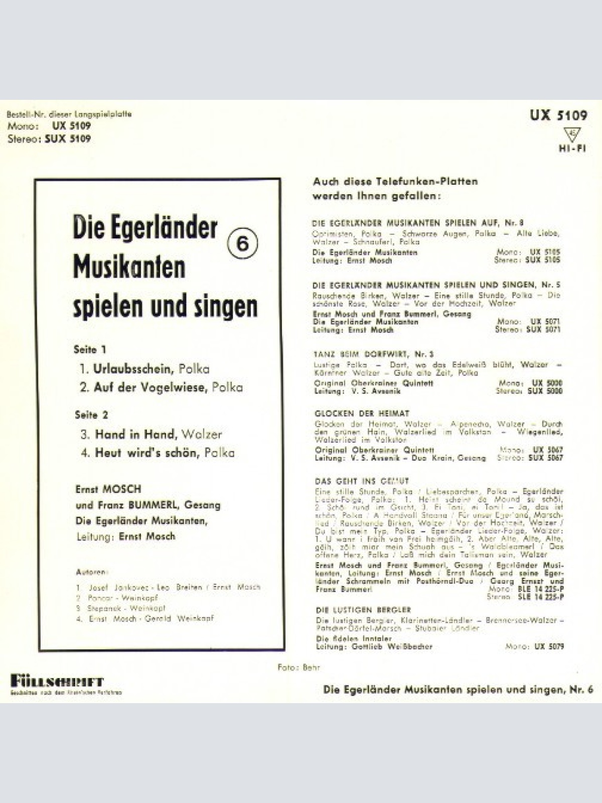 Vinyl / Die Egerländer Musikanten* - Die Egerländer Musikanten Spielen Und Singen - Nr. 6