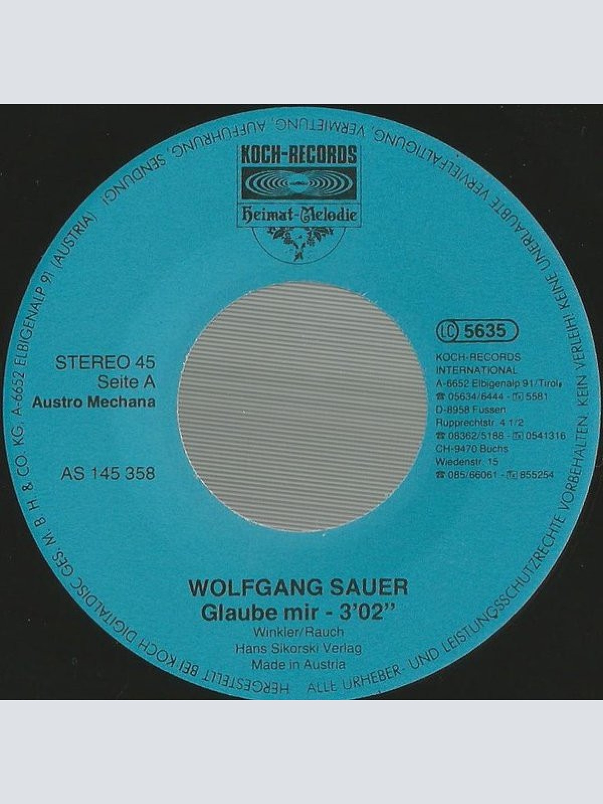 Vinyl / Wolfgang Sauer - Glaube Mir