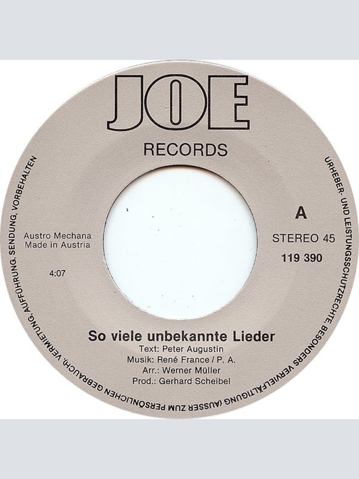 Vinyl / Peter Augustin ★ René France - So Viele Unbekannte Lieder / I Glaub An Die Zukunft