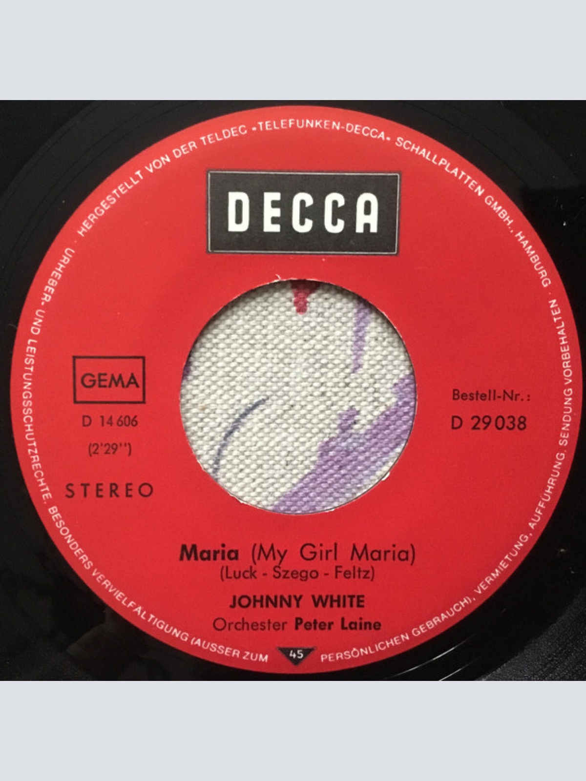 Vinyl / Johnny White (3), Orchester Peter Laine - Maria / Mona Lisa