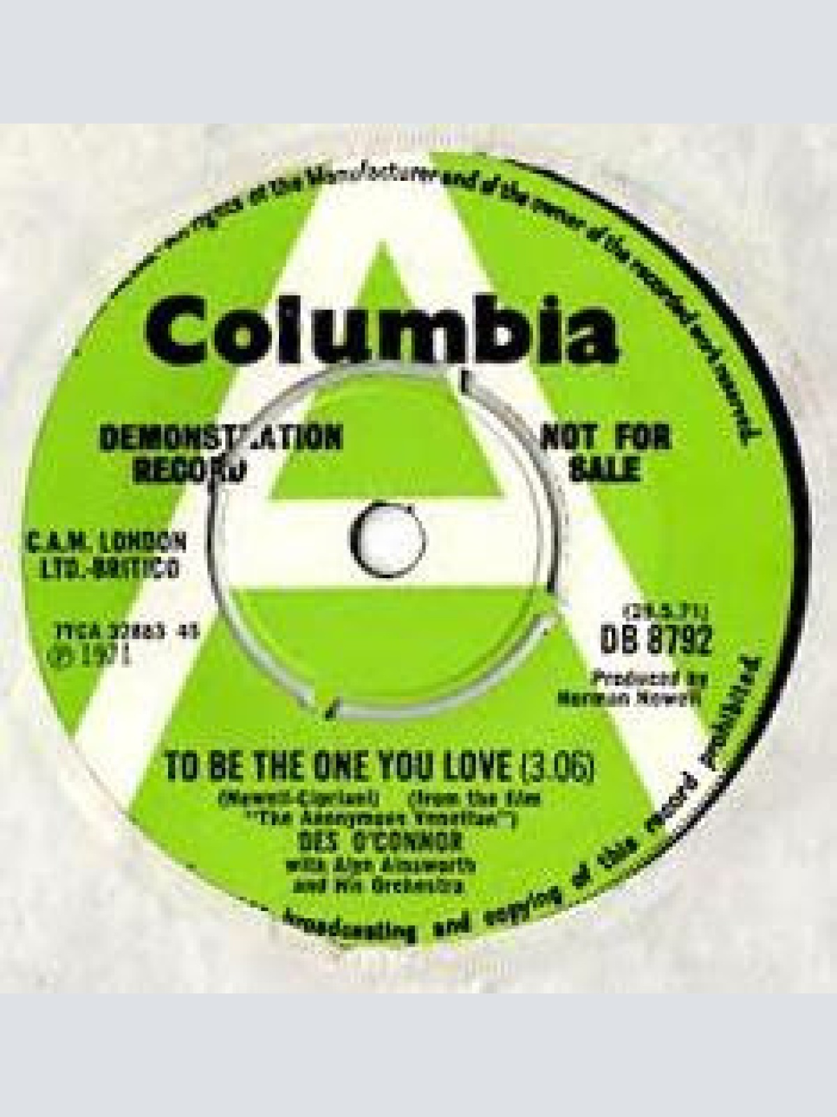 Vinyl / Des O'Connor - To Be The One You Love