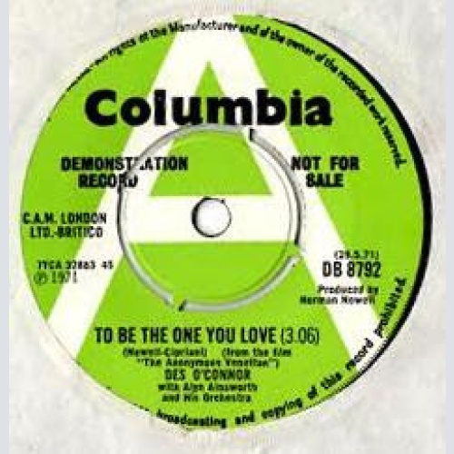 Vinyl / Des O'Connor - To Be The One You Love