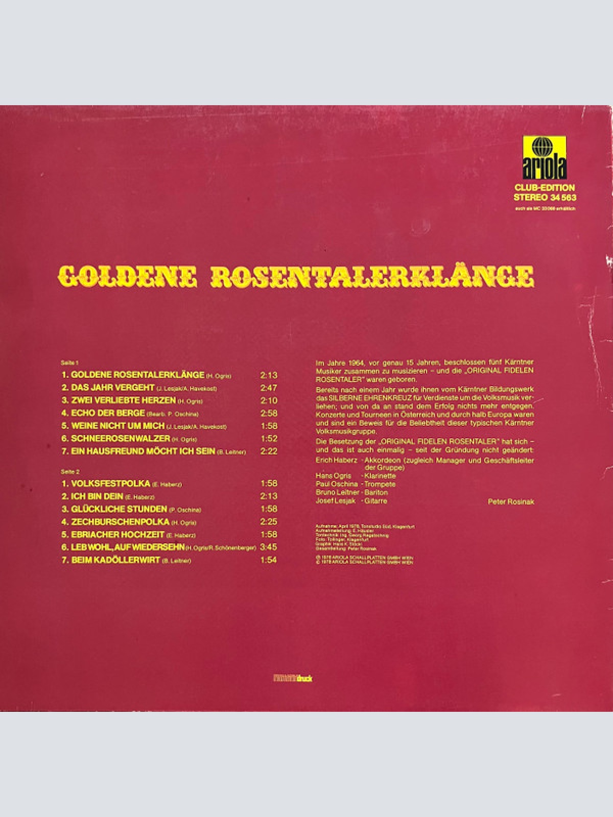 Vinyl / Die Original Fidelen Rosentaler - Goldene Rosentalerklänge