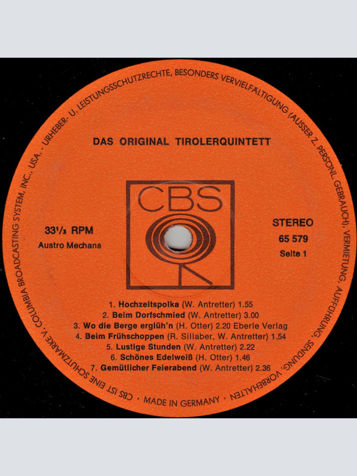 Vinyl / Das Original Tirolerquintett* - Beim Dorfschmied