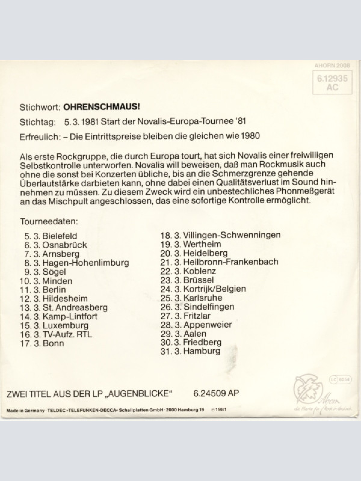 Vinyl / Novalis (3) - Cassandra / Magie Einer Nacht