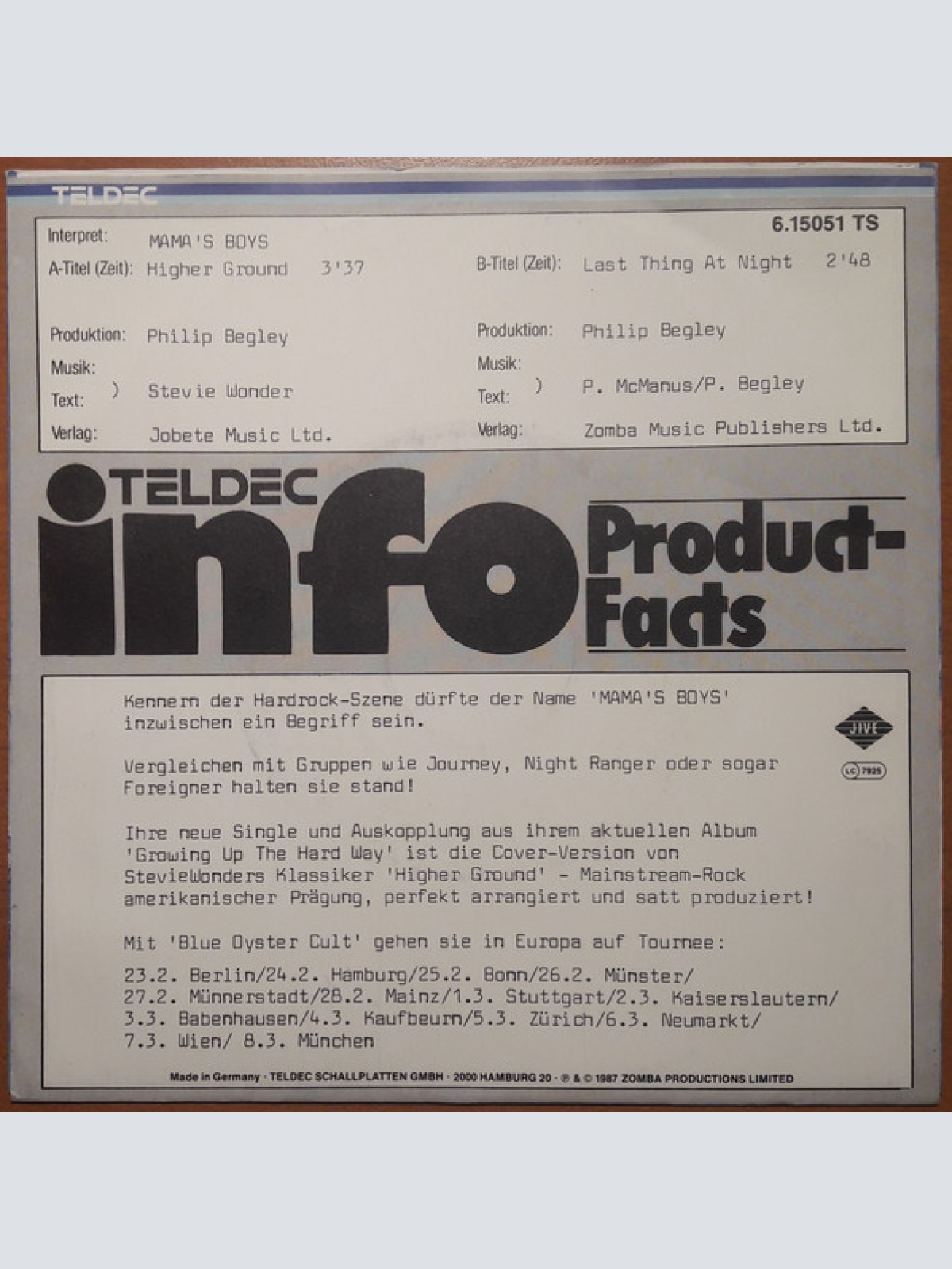 Vinyl / Mama's Boys - Higher Ground