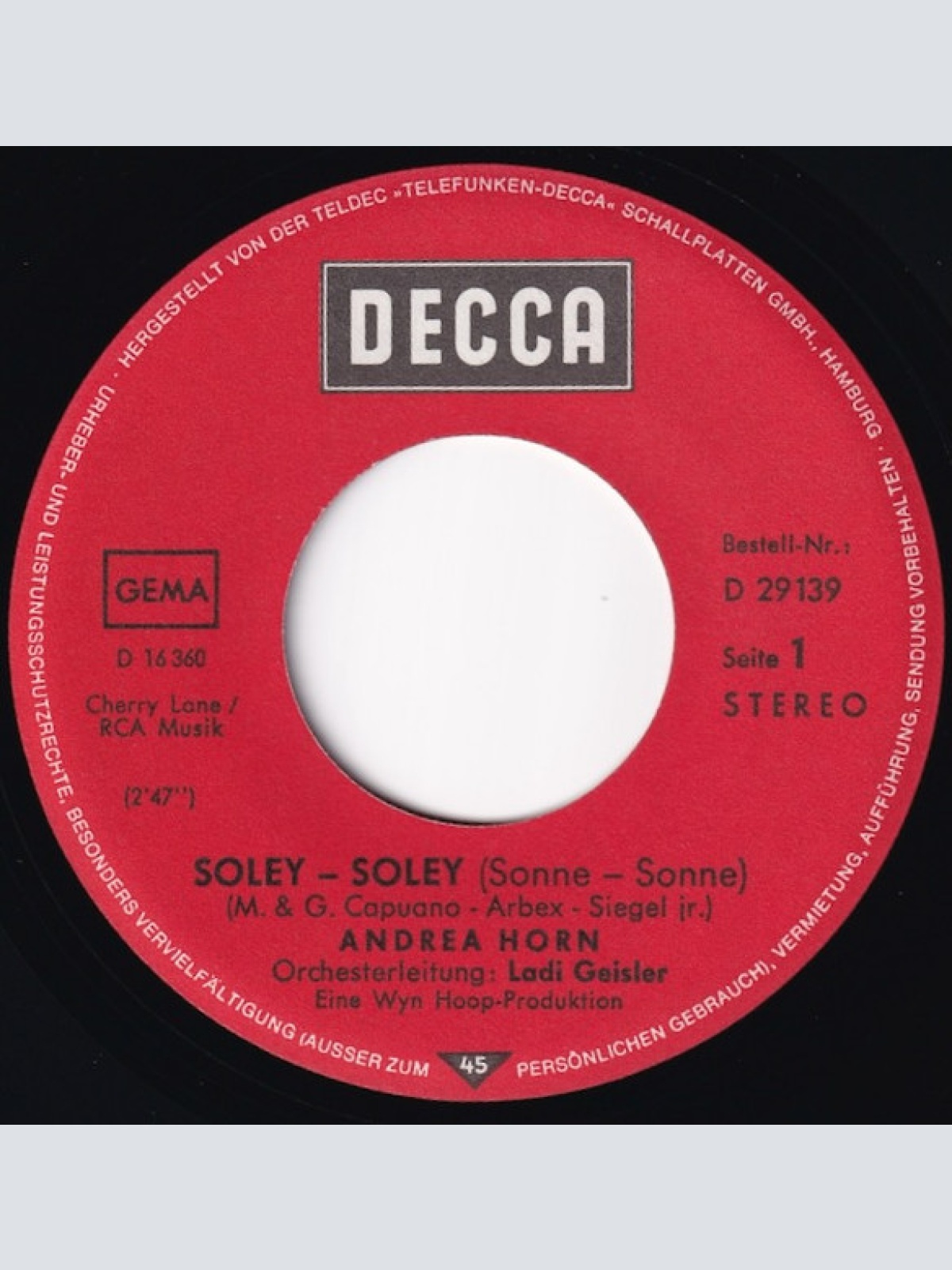 Vinyl / Andrea Horn - Soley, Soley (Sonne, Sonne)
