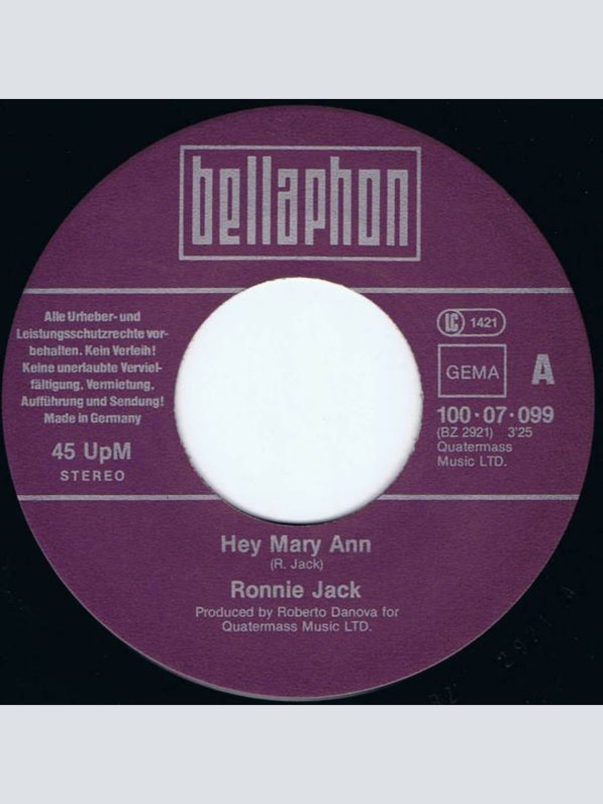 Vinyl / Ronnie Jack - Hey, Mary Ann / Going For The Big One