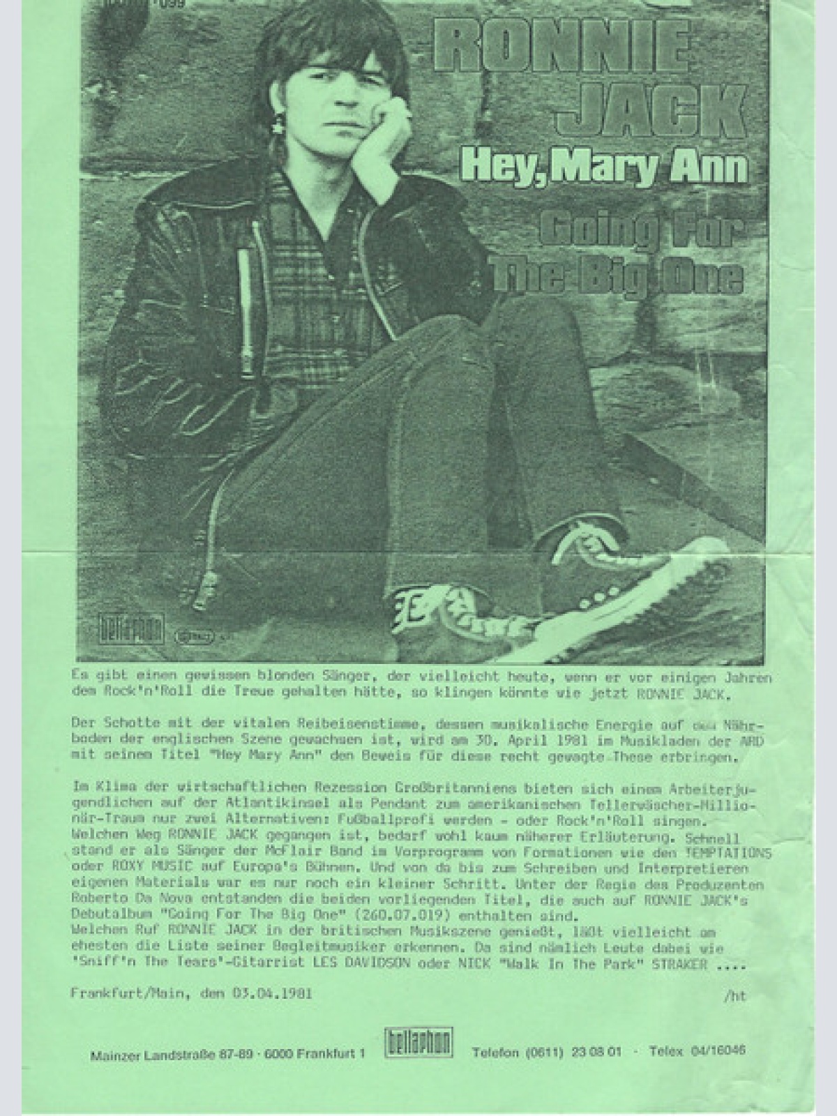 Vinyl / Ronnie Jack - Hey, Mary Ann / Going For The Big One