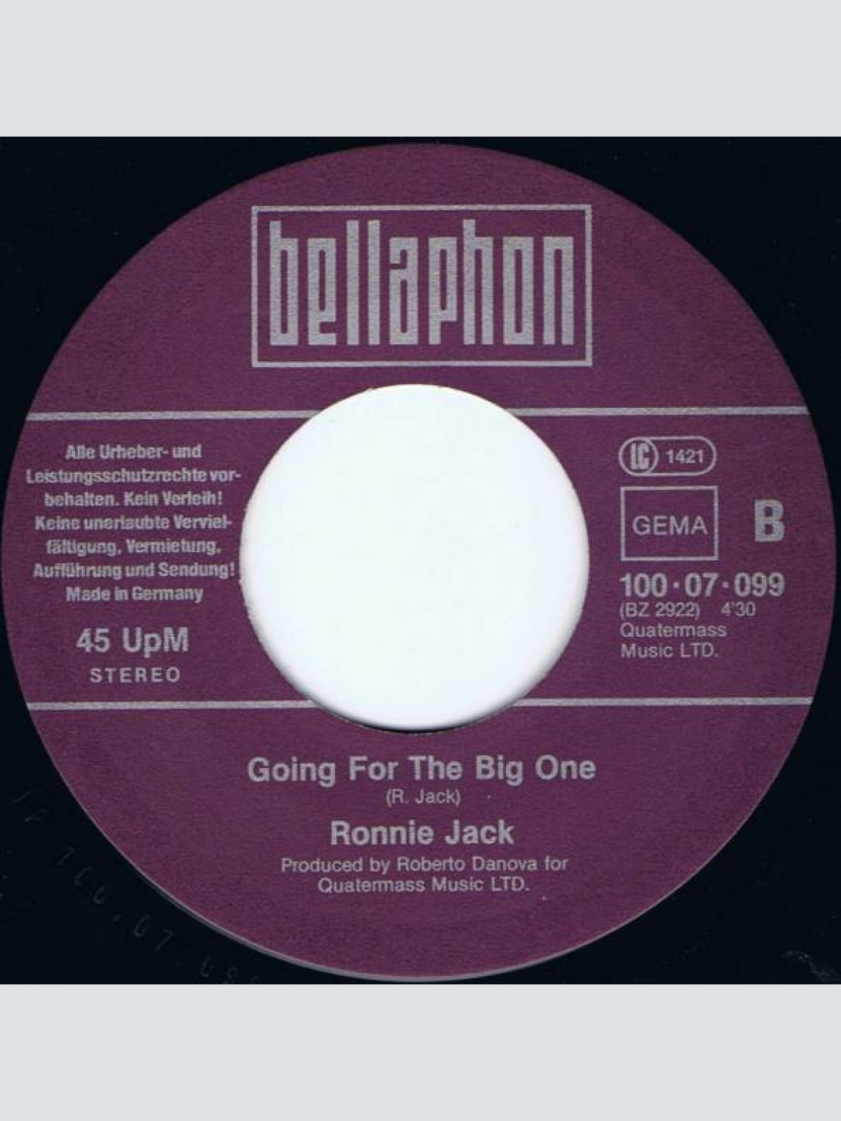 Vinyl / Ronnie Jack - Hey, Mary Ann / Going For The Big One