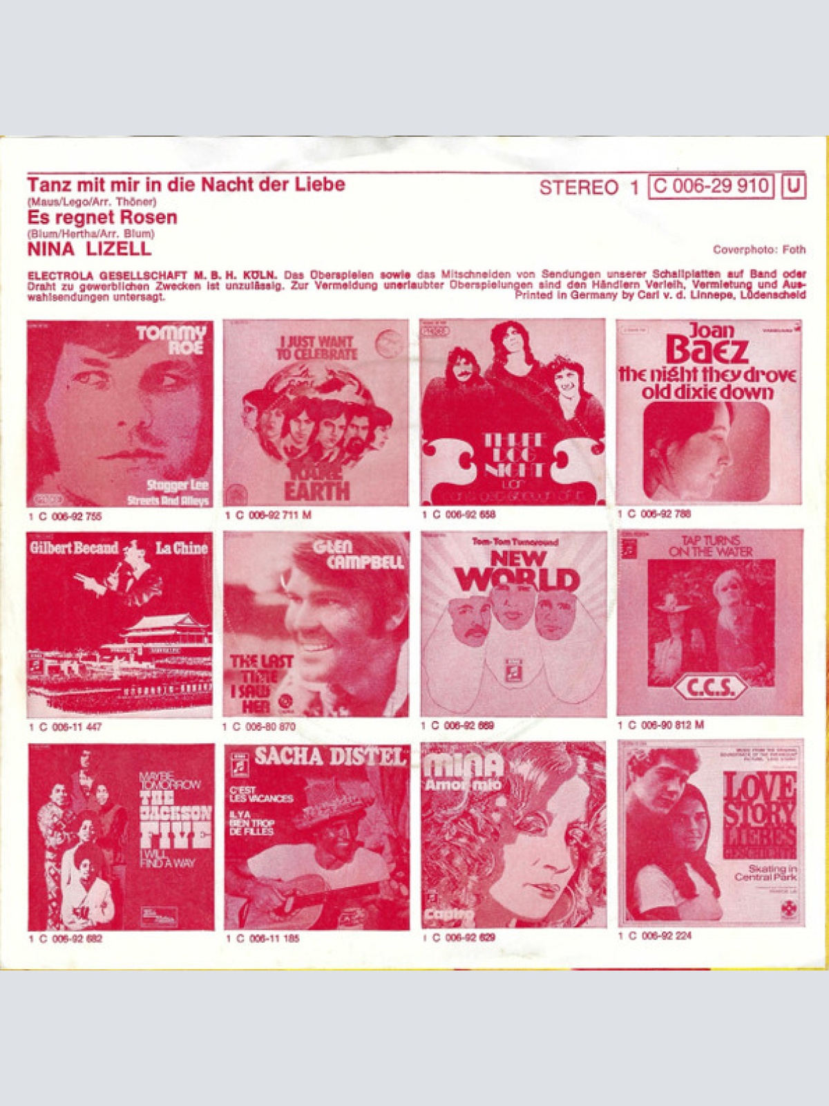 Vinyl / Nina Lizell - Tanz' Mit Mir In Die Nacht Der Liebe